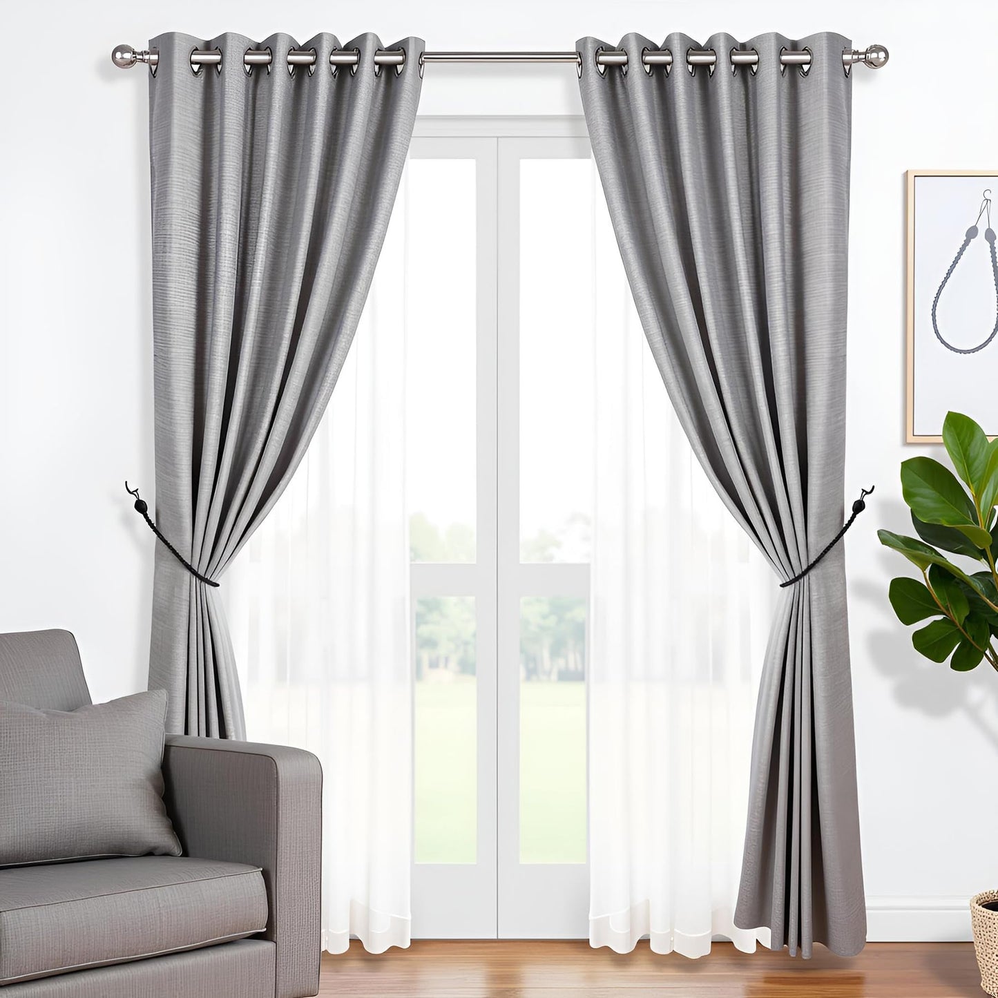 SLIFEOW Curtain Tiebacks Ropes, Decorative Handmade Tie Backs Curtain Holdbacks with 2 Metal Screw Hooks, Holders Cord for Thin or Thick Window Drapes Indoor Outdoor (Black, 2)