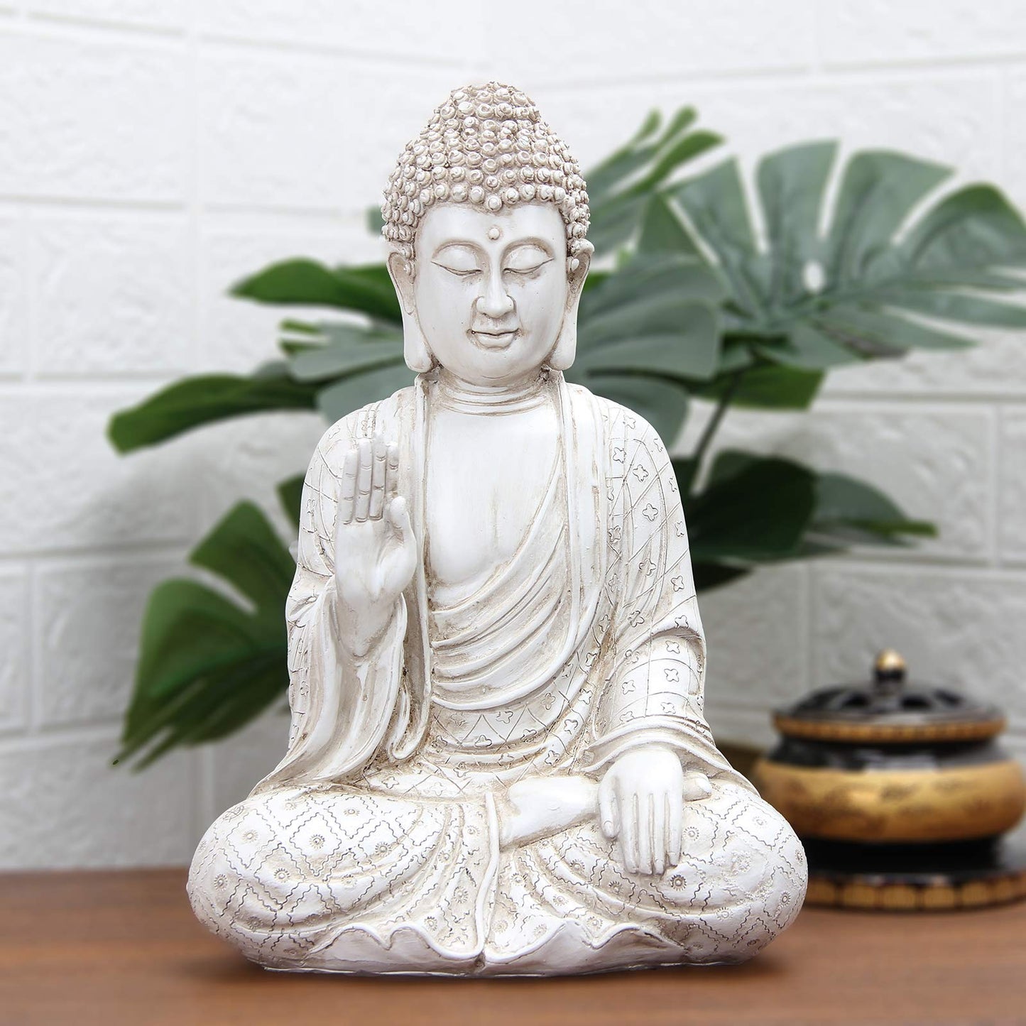 Leekung Buddha statue for home decor accents,laughing buddah statue for meditation zen garden spiritual room feng shui desk table yoga decor,small buda budda home decorations gifts antique ivory white