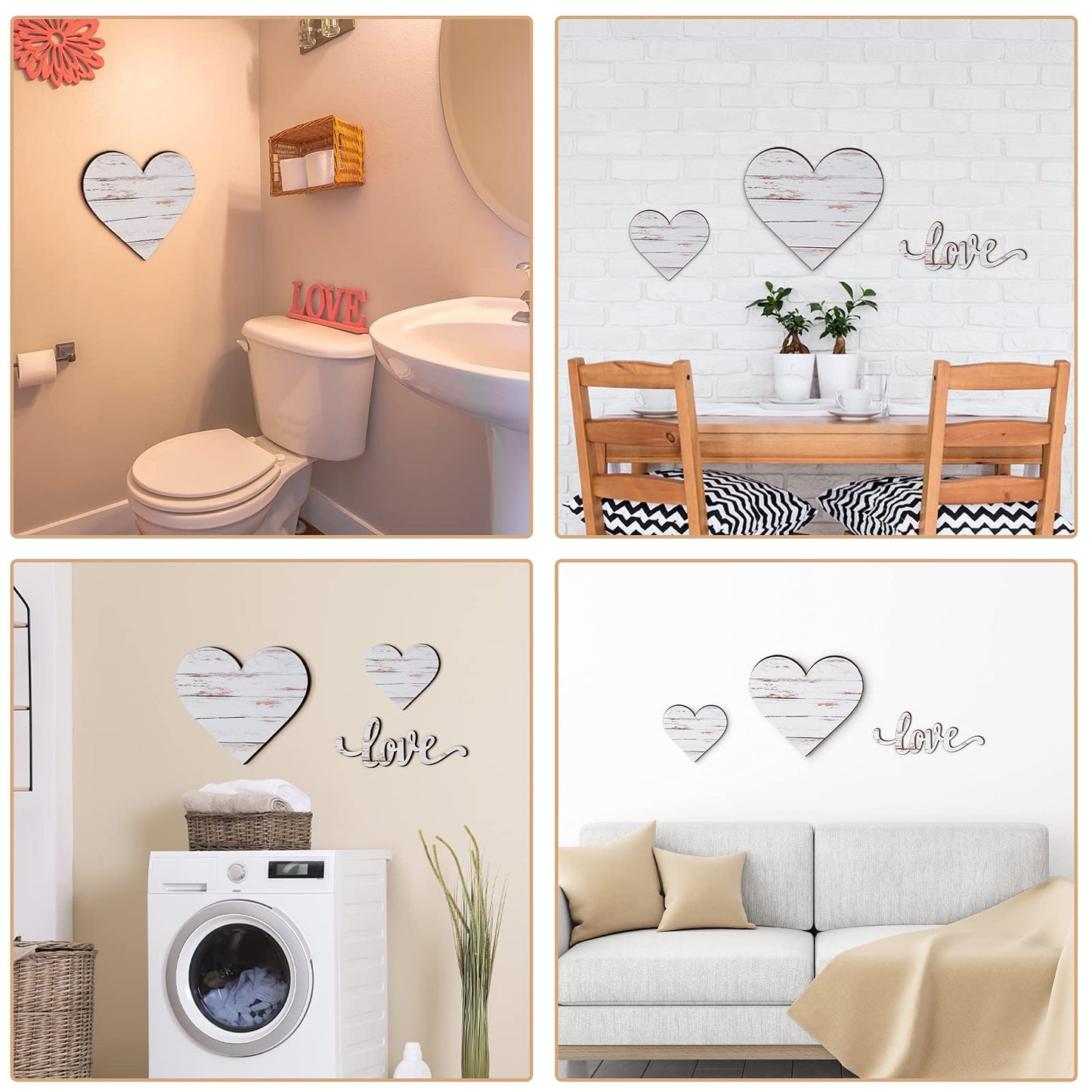 Chitidr 3 Pcs Wooden Hearts Decor Heart Wooden Sign Rustic Hanging Love Plaque for Wall Home Farmhouse Living Room Bedroom Gifts(White)