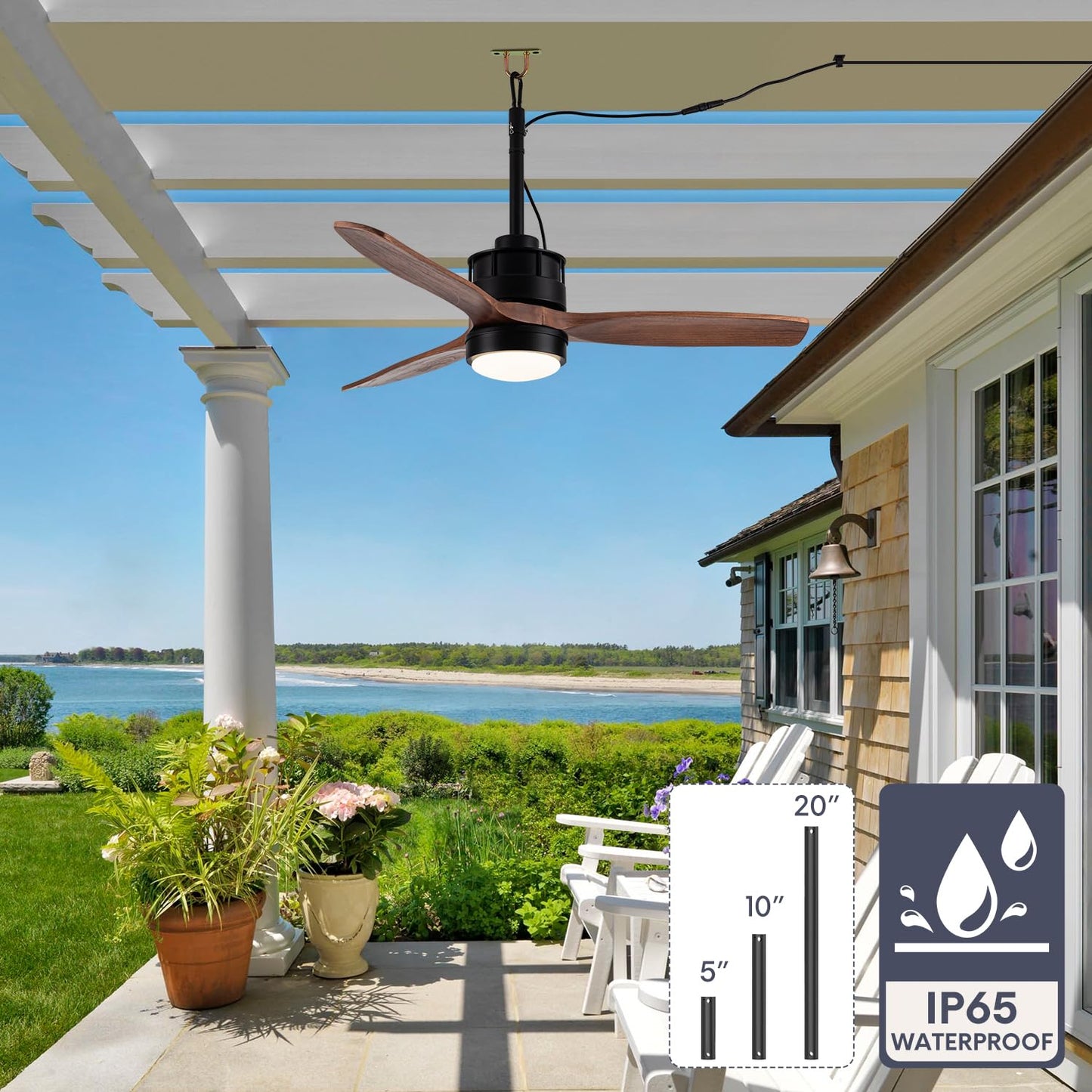 Vernal Life 42“ Gazebo Fans Outdoor Hanging for Pergola Patios Waterproof with Remote Control, DC Motor w 6-Speeds, Walnut