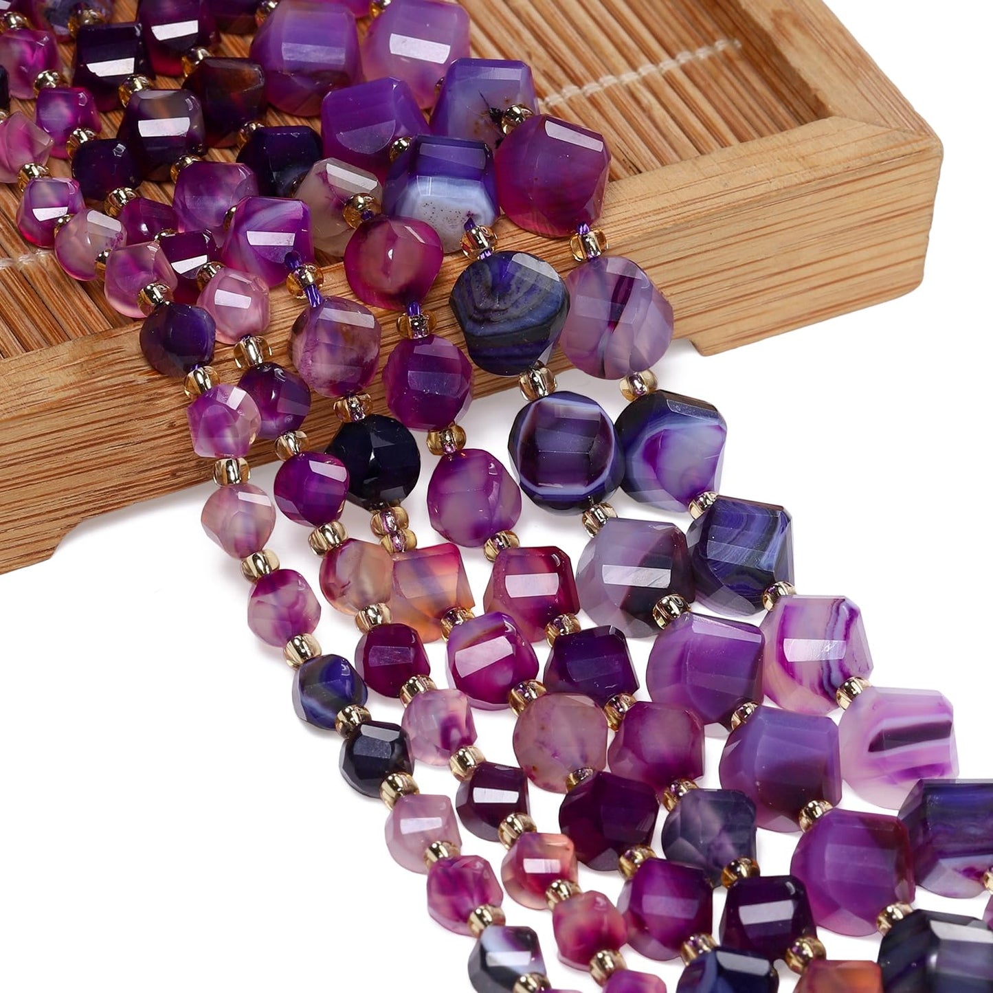 Yochus 42pcs Natural Purple Striped Agate Stone Beads for Bracelet，2strands 6mm Facted Twist Loose Gemstone Beads for Jewelry Making DIY Craft Necklace Earring