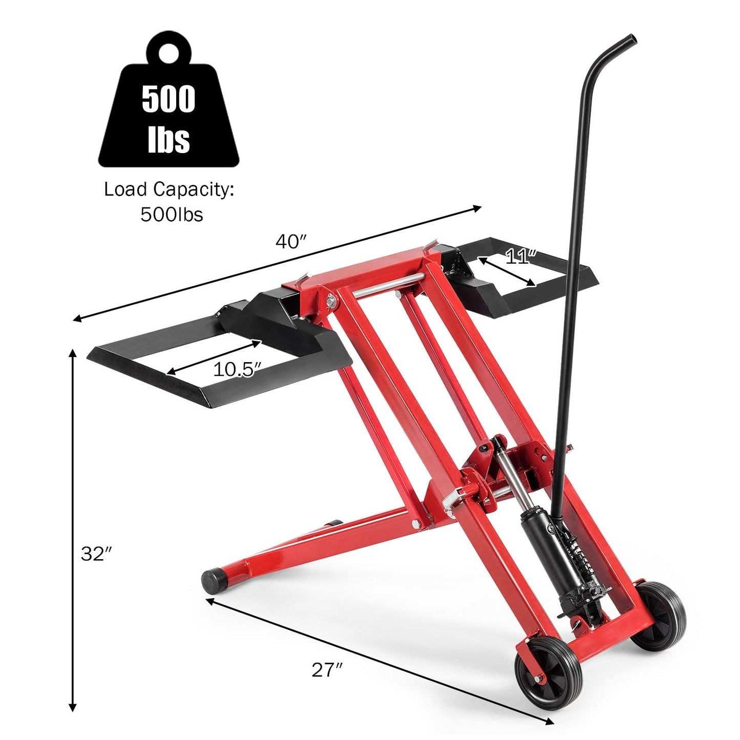 Goplus Lawn Mower Lift, 500LBS Capacity Zero Turn Mower Lift with Hydraulic Jack, Non-Slip Wheels, Adjustable Movable Lawn Mower Lift Jack for Riding Tractors, Lawnmowers