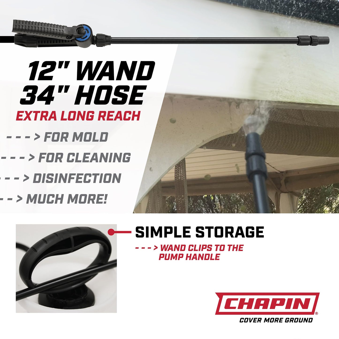 Chapin 22074 Bleach Pump Sprayer, 2‑Gallon, Lawn & Garden, Bleach‑Resistant Poly Tank, Funnel‑Top, Anti‑Clog Filter, Adjustable Cone Nozzle, 40" Hose for Cleaning, Mold & Disinfecting Applications