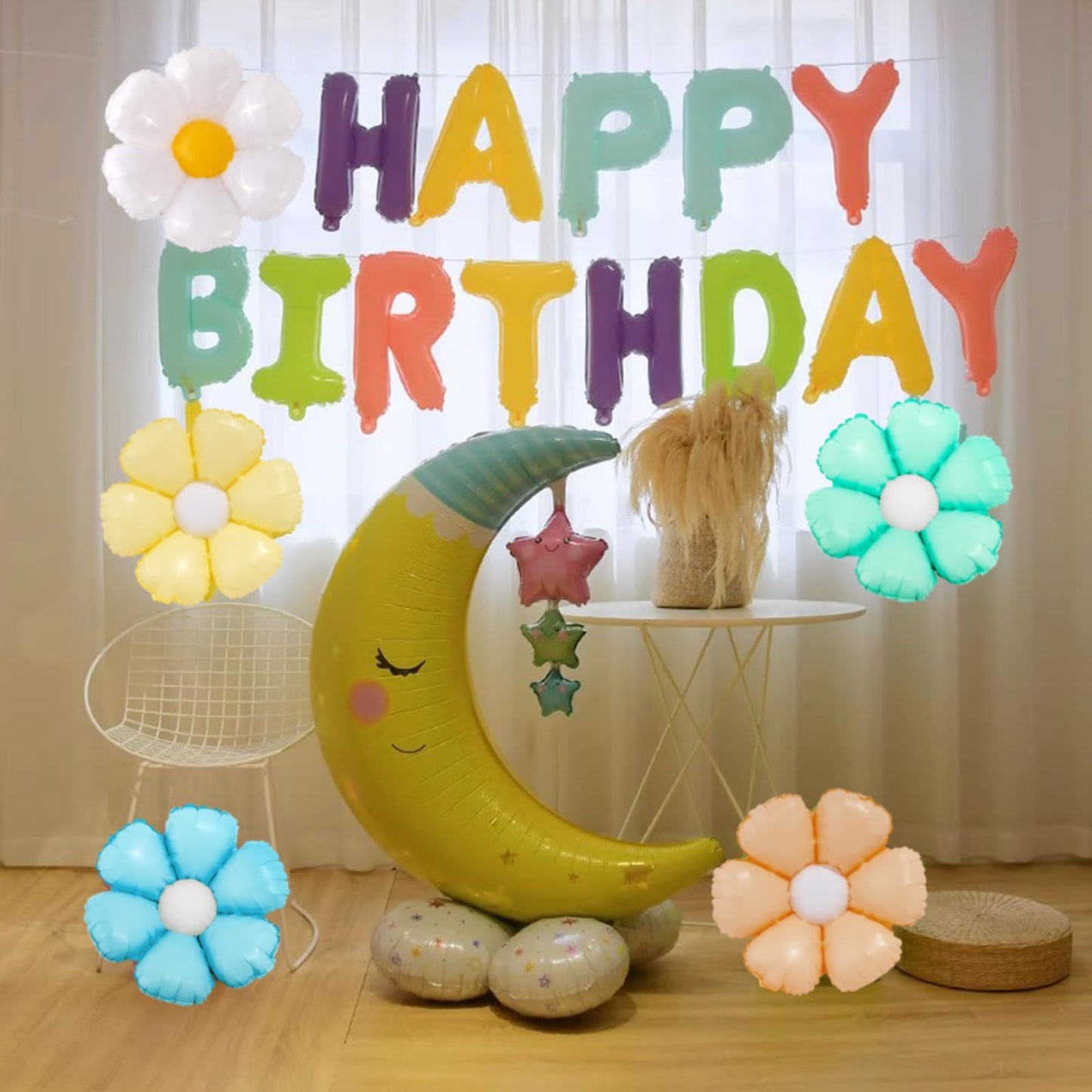 CANREVEL Happy Birthday Banner 13pcs 16 Inch Mylar Foil Letters with 5pcs Flowers Balloons Birthday Party Decorations for Kids and Adults - 3D Macaron