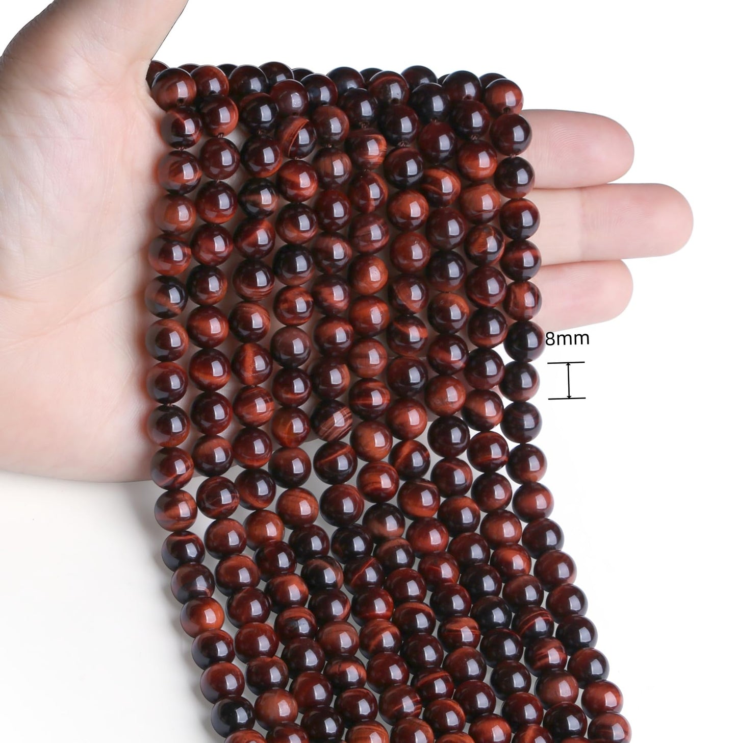 NUKAYAI Red Tiger Eye Beads 60Pcs Crystal Beads 8mm Round Stone Red Bead Smooth Loose Bead for Bracelet Necklace DIY Earrings Making