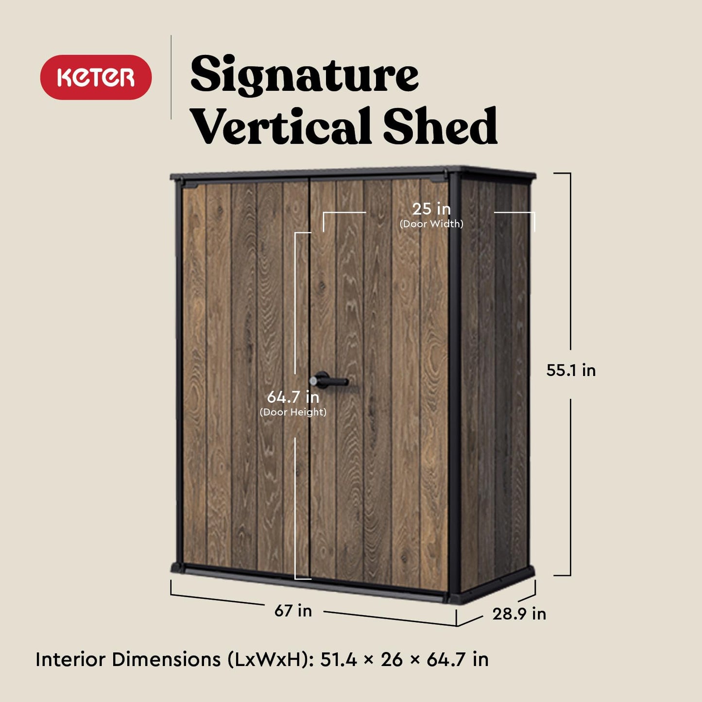 Signature Collection Vertical Outdoor Storage Shed, Weather-Resistant Resin Storage Cabinet with Double Doors & Heavy-Duty Floor, Walnut