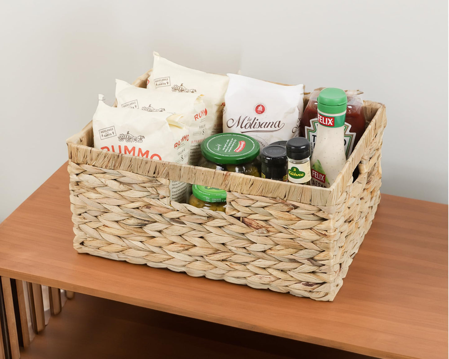 Jumbo Wicker Basket, Rectangular Wicker Baskets for Storage, Water Hyacinth Extra Large Storage Baskets, Shelf Basket with Built-in Handles-1 Pack