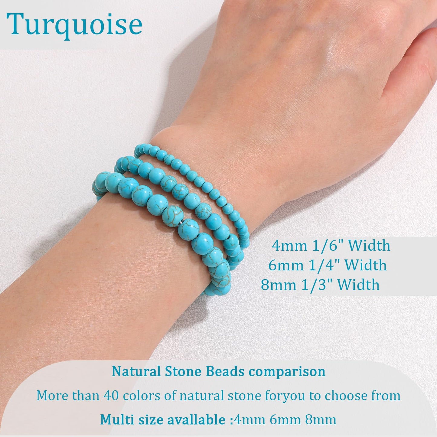 Vinswet Healing Crystal Bracelets for Women Men 8mm Turquoise Natural Stone Beaded Stretch Bracelet Handmade Gemstone Reiki Spiritual Jewelry Gifts