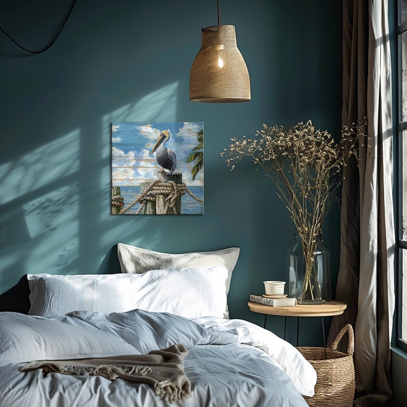 Bathroom Decor Beach Wall Art Ocean Theme Blue Picture Canvas Print Modern Coastal Artwork Framed Hanging Dining Office Living Room