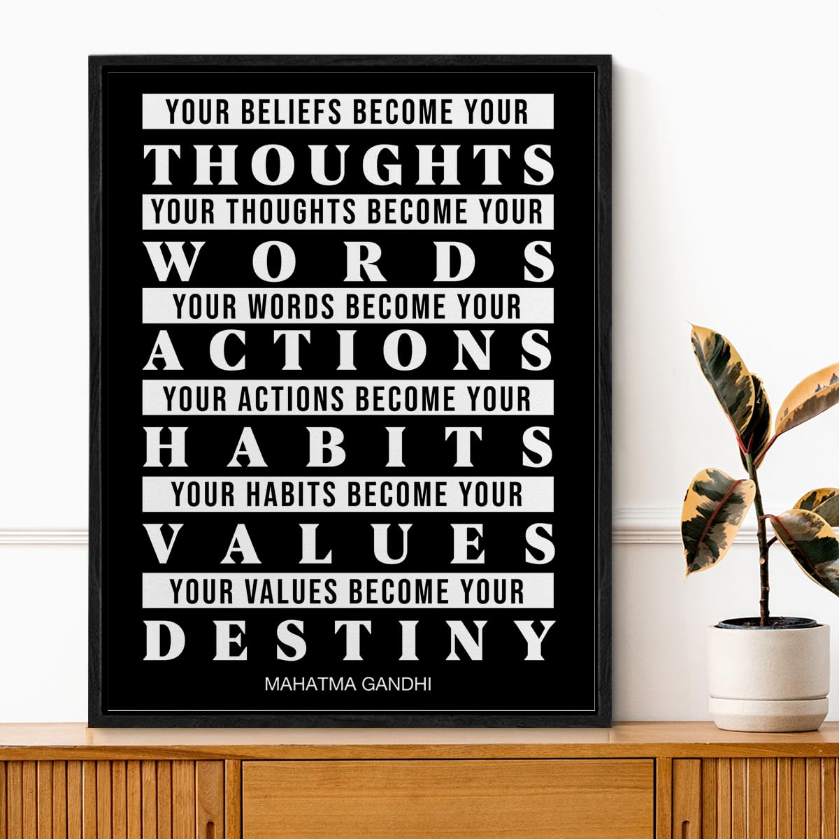 Inspirational Framed Canvas Wall Art Positive Watch Your Thoughts Poster Print Wall Decor Motivational Painting for Home Bedroom Office Decoration 11.5x15 Inches