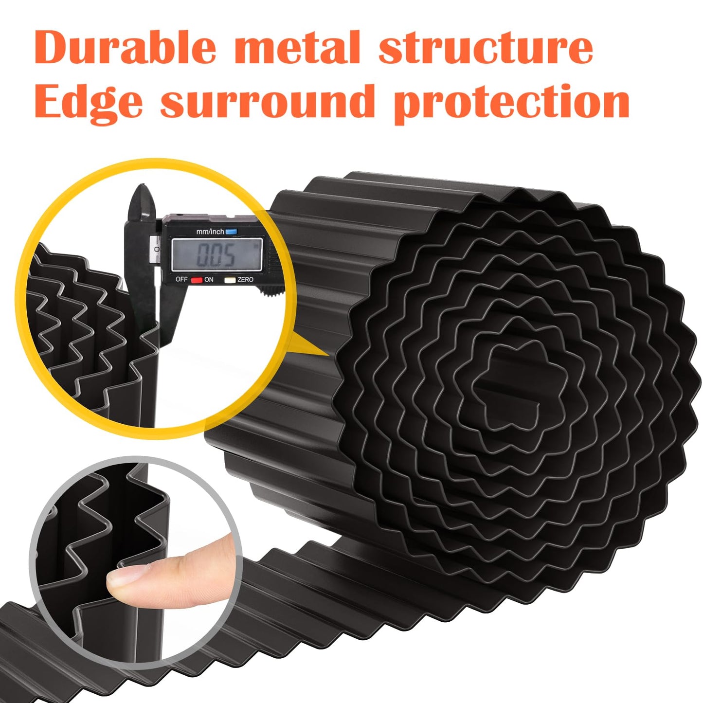 LAVEVE Corrugated Metal Garden Edging 8" x 20Ft, Landscape Edging Border for Lawn, Flower Bed, Garden Fence, Paver Edging (Black)
