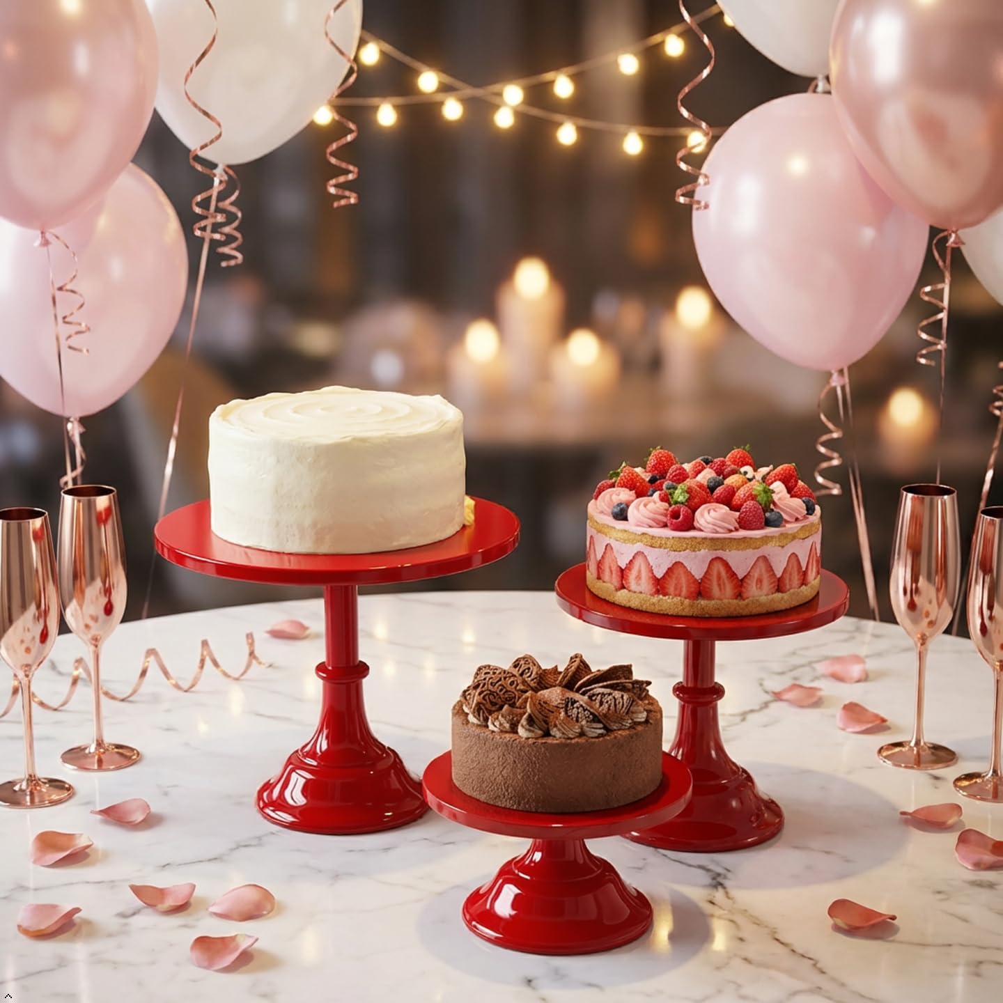 CBBZJY 3 Pcs Metal Cake Stand Set 8/10/12 inch Dessert Table Display Perfect for Baby Shower Wedding Birthday (Red)