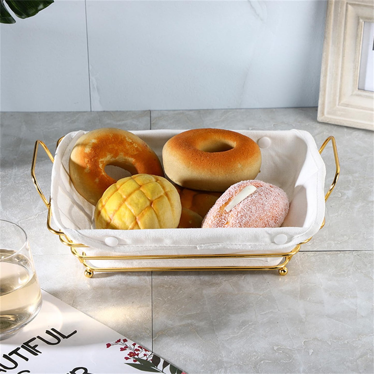 Gold Baskets for Bread Serving, Parties Gold Wire Basket for Fruit Vegetables Bread (2)