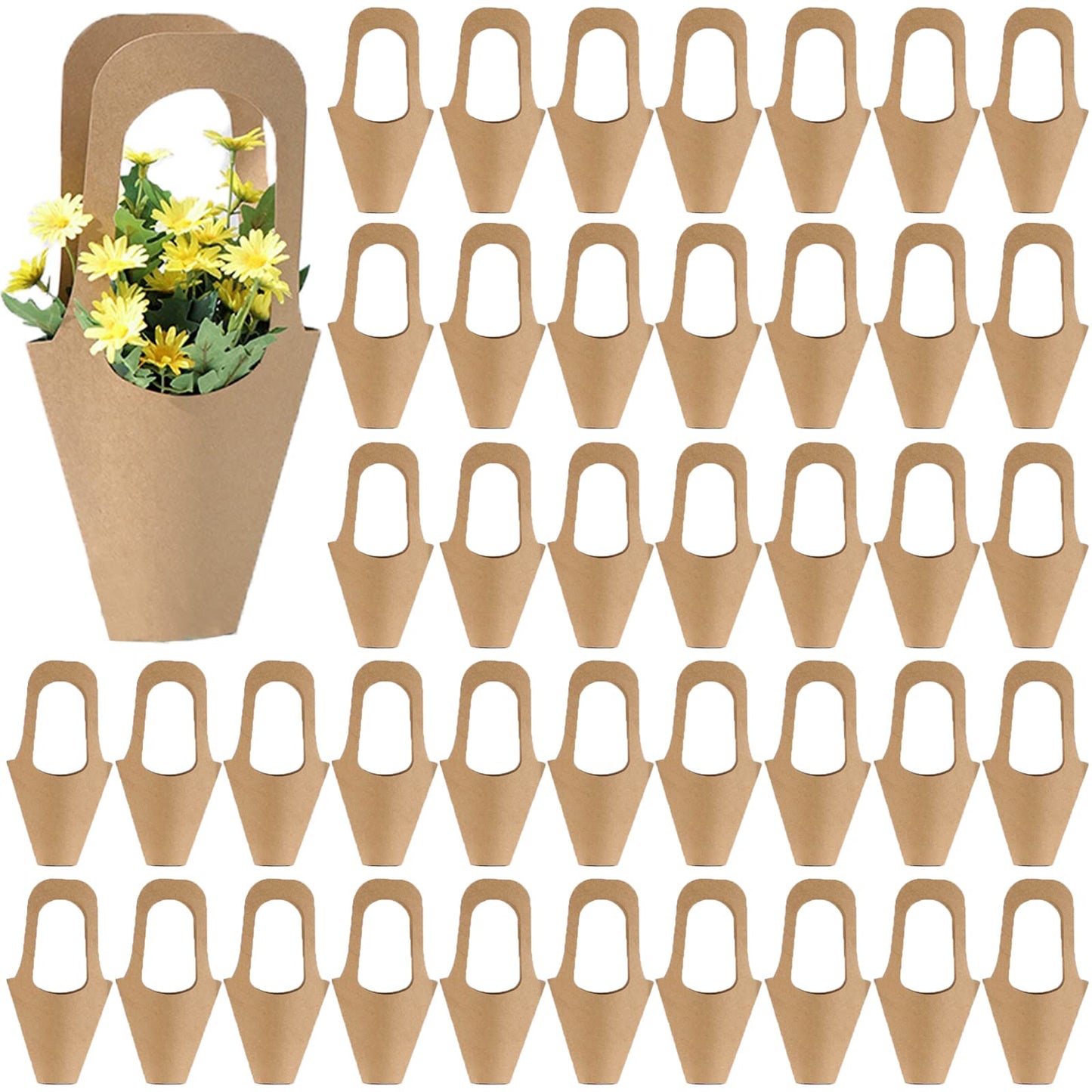 Tergy 50Packs Kraft Paper Flowers Gift Bags Brown Hanging Bouquet Wrapping Bags for Home Decoration (14Inches)