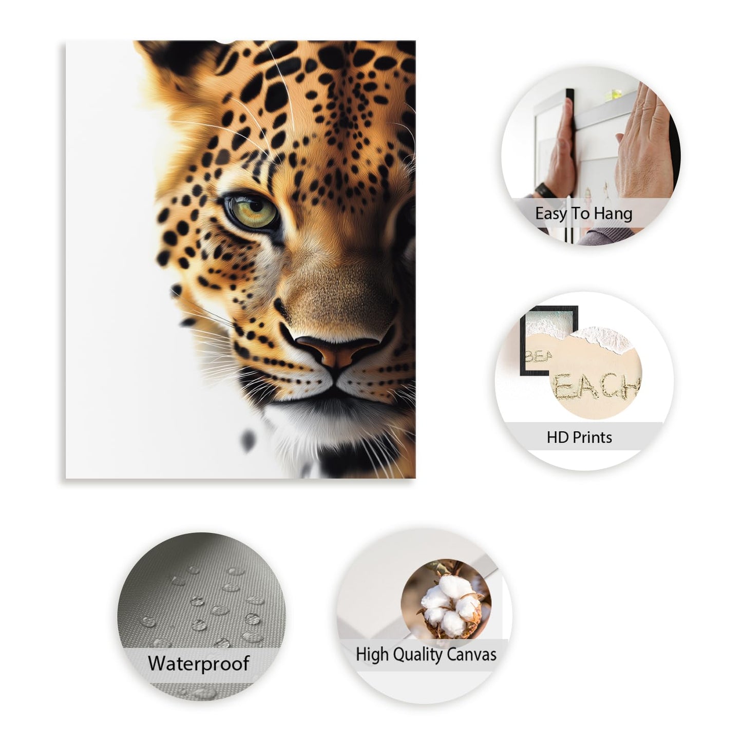DOODLREAM 4 Pack Unframed Waterproof Animal's Face Decors Canvas Wall Art Tiger Lion Wolf's Head 8 x 10 Inch Canvas Wall Posters for Home Room Office Decoration Gift