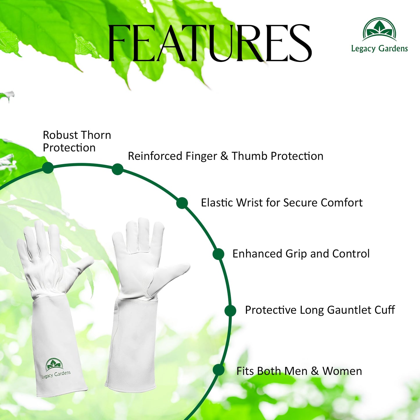 Leather Gardening Gloves for Women & Men, Long Garden Gloves, Cowhide Gauntlet Rose Pruning Thorn Resistant, Forearm Protection, Medium, Natural
