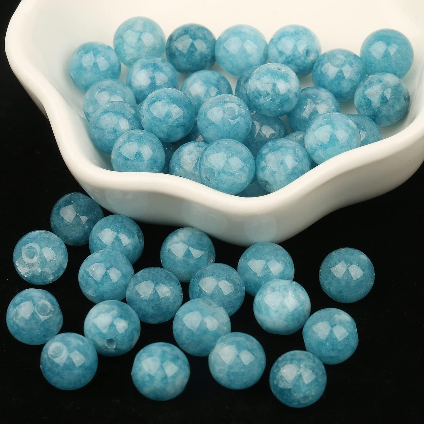 Yochus 45pcs Blue Chalcedony Stone Beads，8mm Healing Power Natural Stone Round Loose Beads for Jewelry Making Earring Necklace DIY Crafts