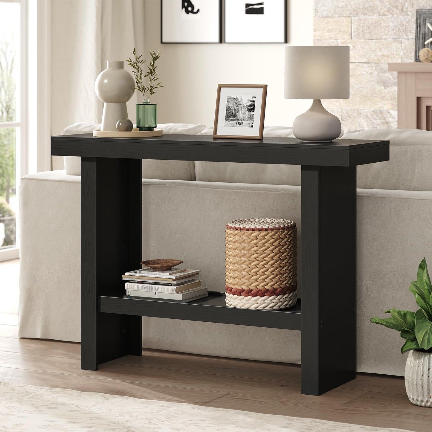 MAHANCRIS Console Table, 39.4'' Black Entryway Table for Hallway, Narrow Sofa Table Behind The Couch, Modern Foyer Tables for Entrance, Living Room, Corridor, Easy Assembly, Black CTHB16801