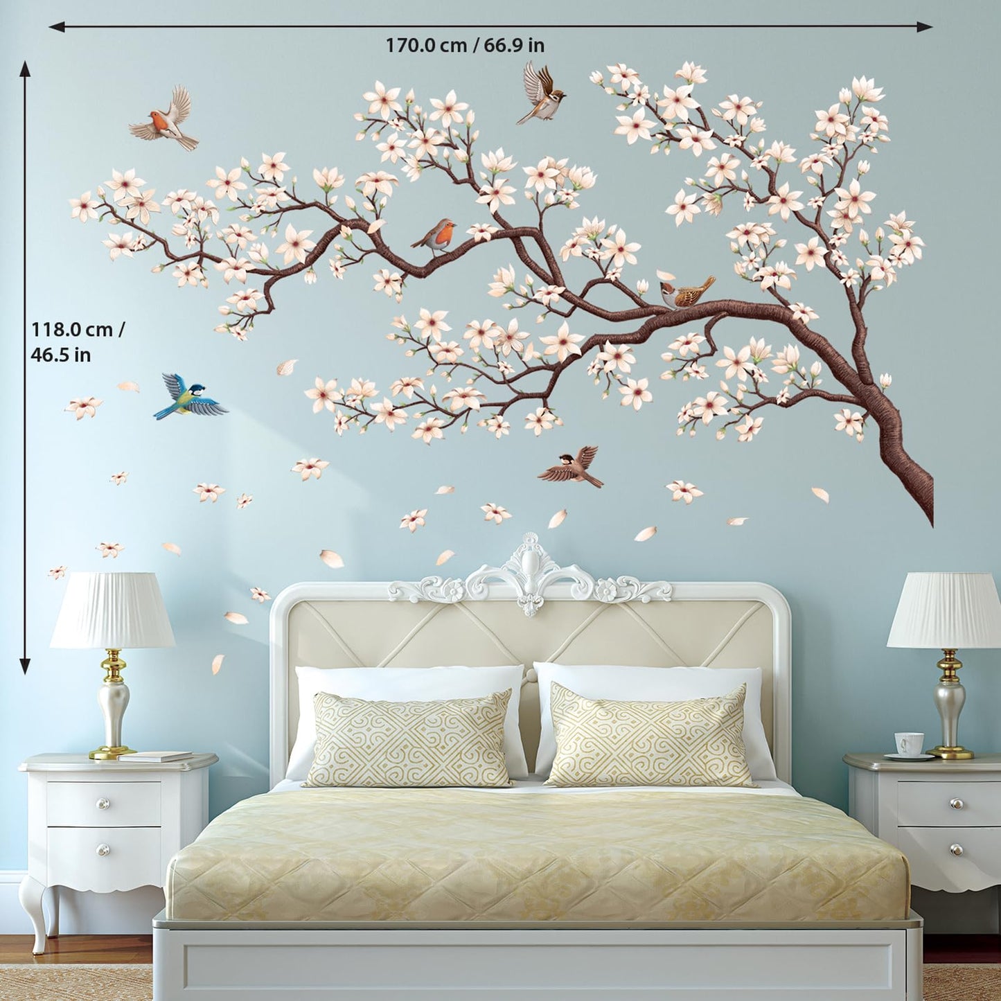 DECOWALL SG4-2317 Oriental Flower Tree Wall Stickers declas Kids Bedroom Cherry Blossom Birds Branch décor Decoration Floral Home Living Removable Nursery Mural DIY Room
