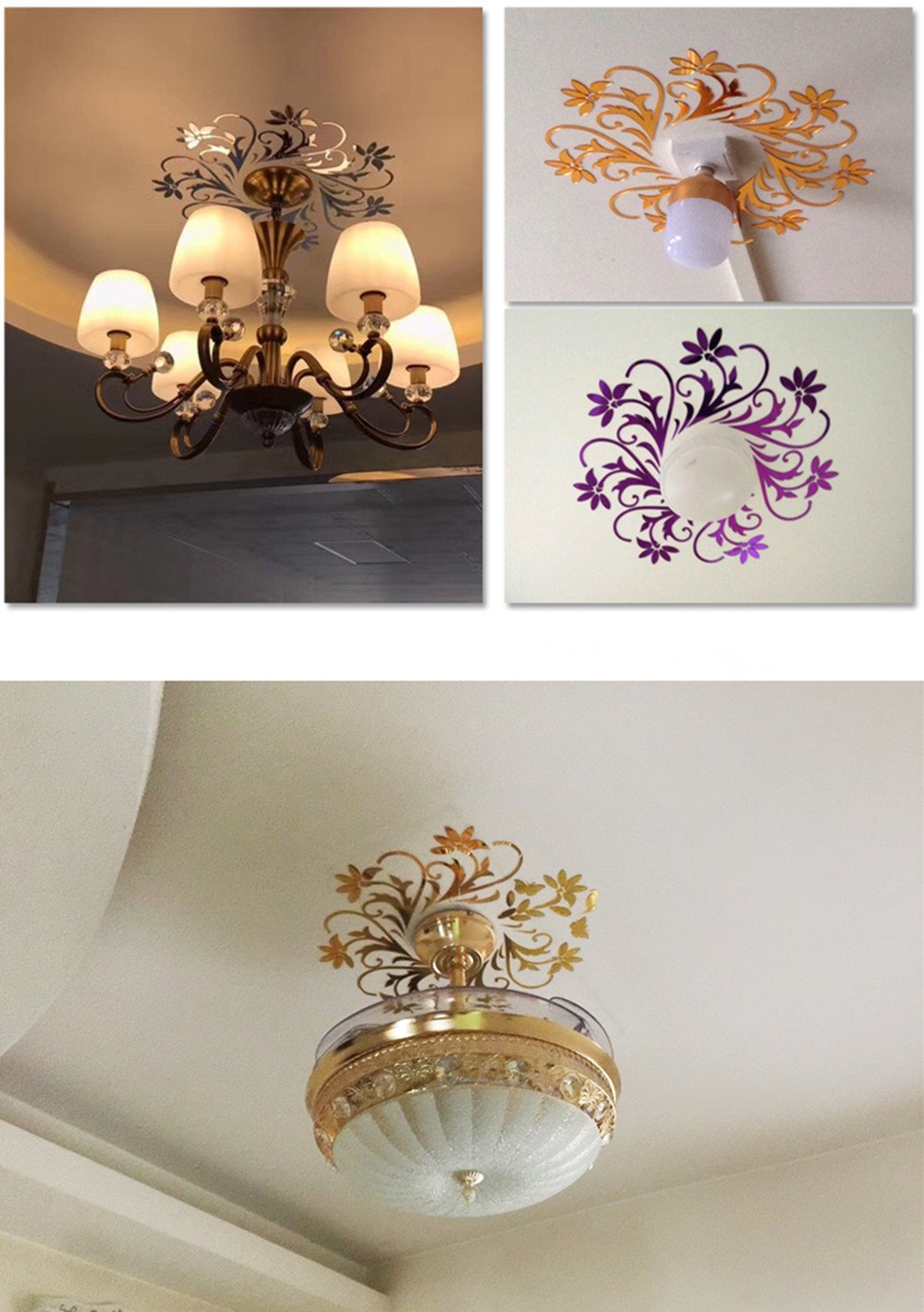 European Mirror Sticker for ceilling Decoration, DIY Top ceilling Mirror Wall Sticker, top Lighting The Ceiling Chandelier Around Decorative Mirror Frame Sticker