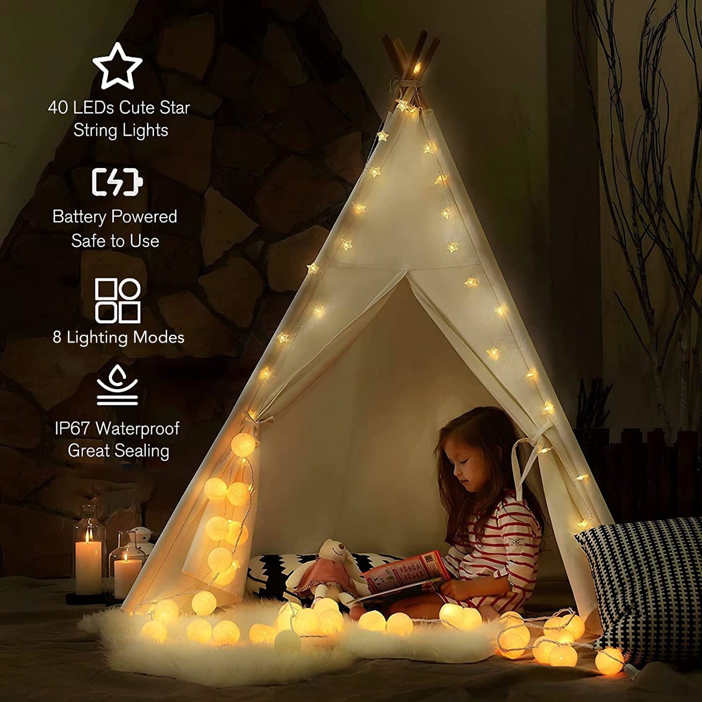 ANJAYLIA Star Lights 20 FT 40 LED Battery Operated String Lights with Remote for Bedroom Indoor & Outdoor, Party, Ramadan, Christmas and Wedding Decorations Warm White