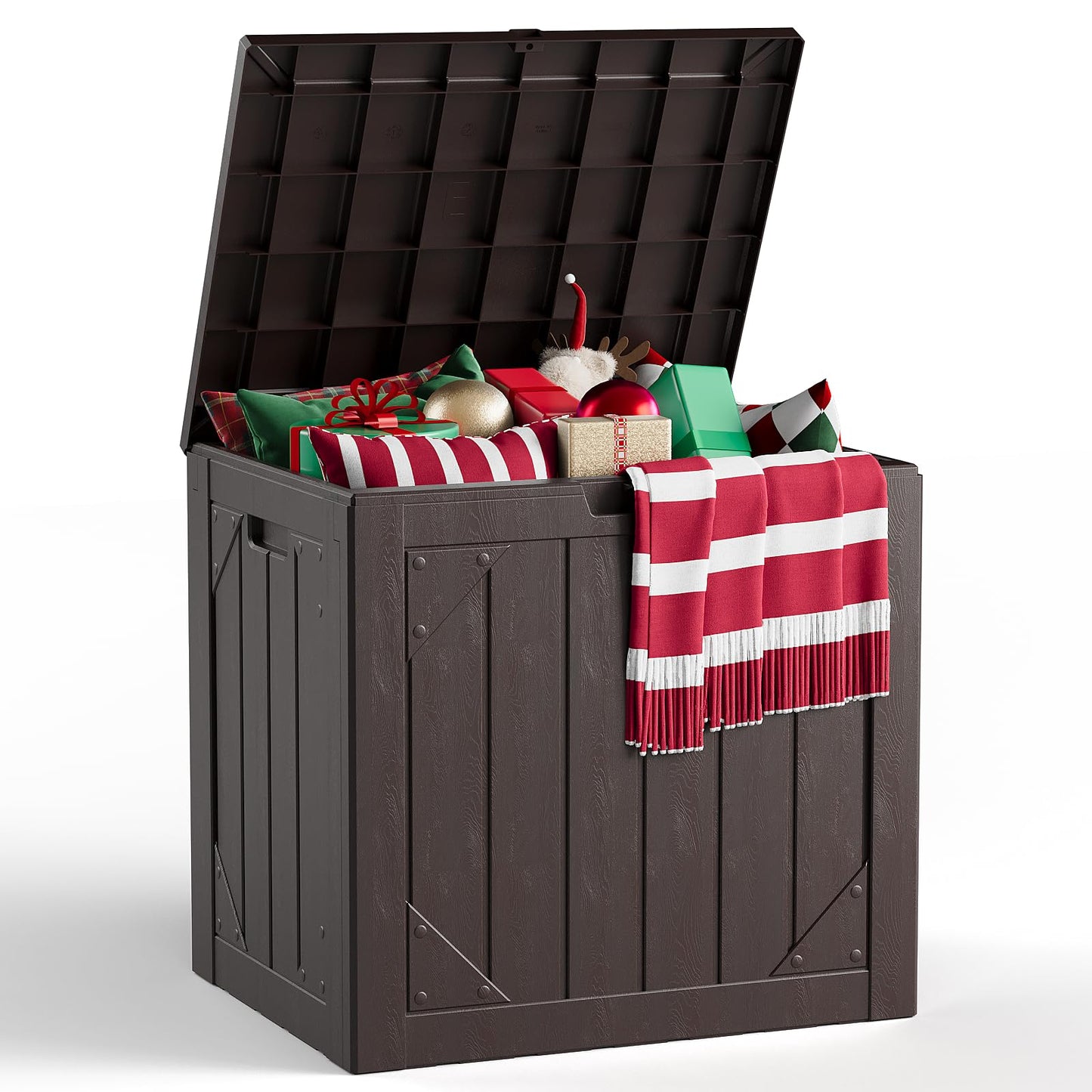 MAKE CHANGES Outdoor Storage Box,30 Gallon Deck Box Outdoor Storage Bench Outside Waterproof Resin Storage Bench, Lockable Patio Cushions, Garden Tools Storage For Furniture, UV Resistant