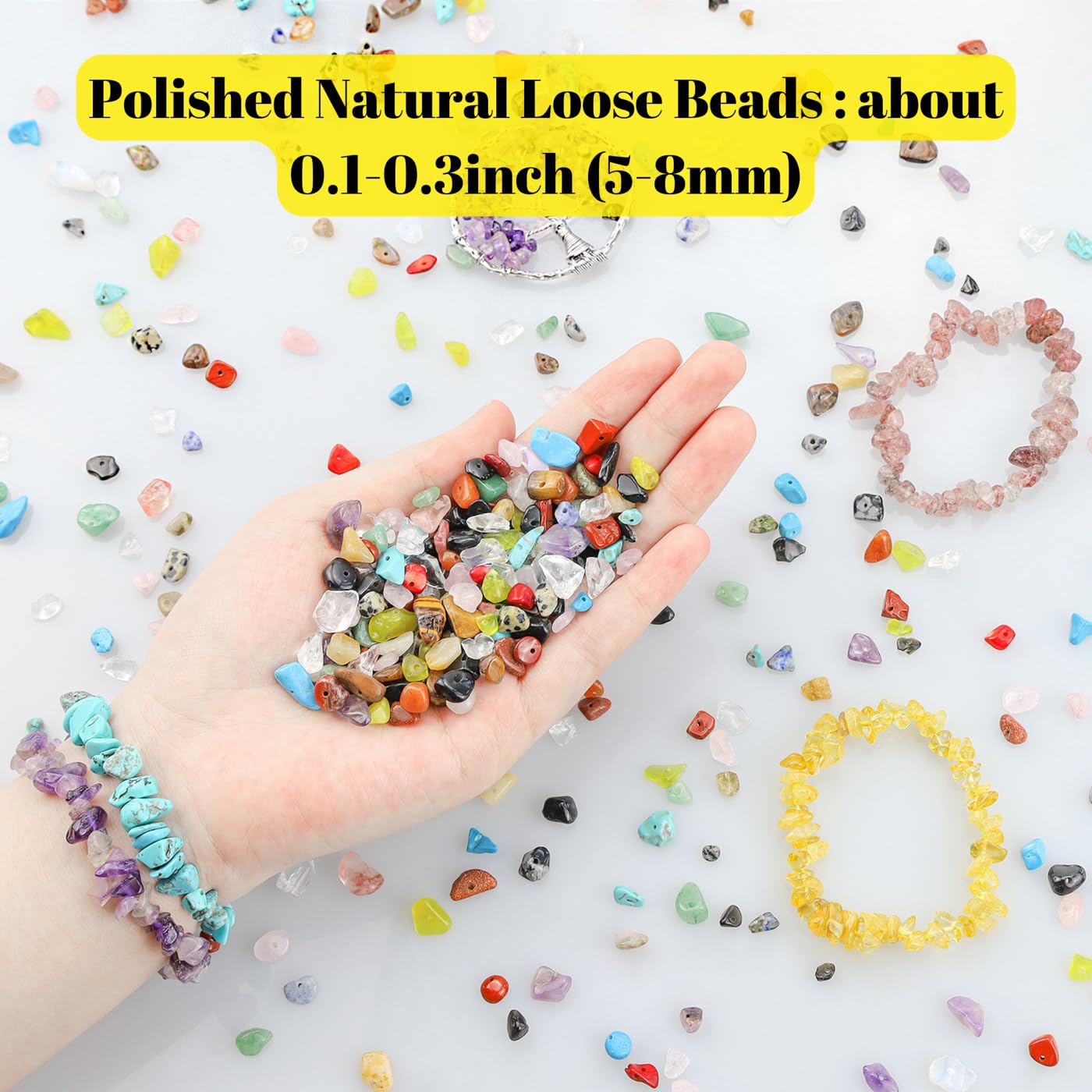 XIANNVXI Watermelon Quartz, Beads, Natural Chip Stone Beads 400Pcs Crystal Bead 5-8mm Irregular Healing Crystal Loose Rocks for DIY Jewelry Making