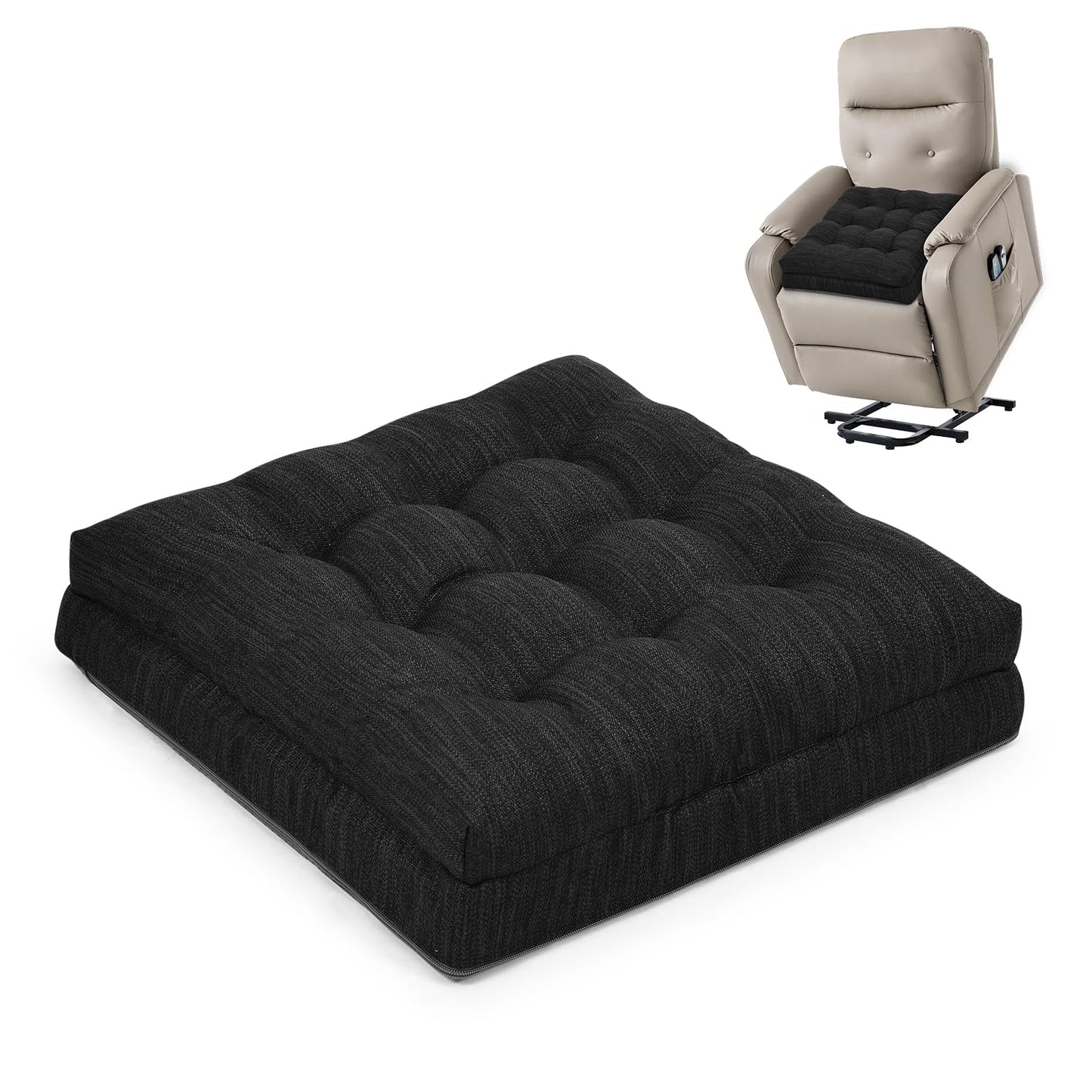 Shinnwa Memory Foam Recliner Cushion for Elderly, Patented Design Extra Large Seat Cushion, Dual-Layer Foam Chair Pad for Couch, Armchair, Wicker Chairs, Floor, 20 × 20 × 5in, Charcoal