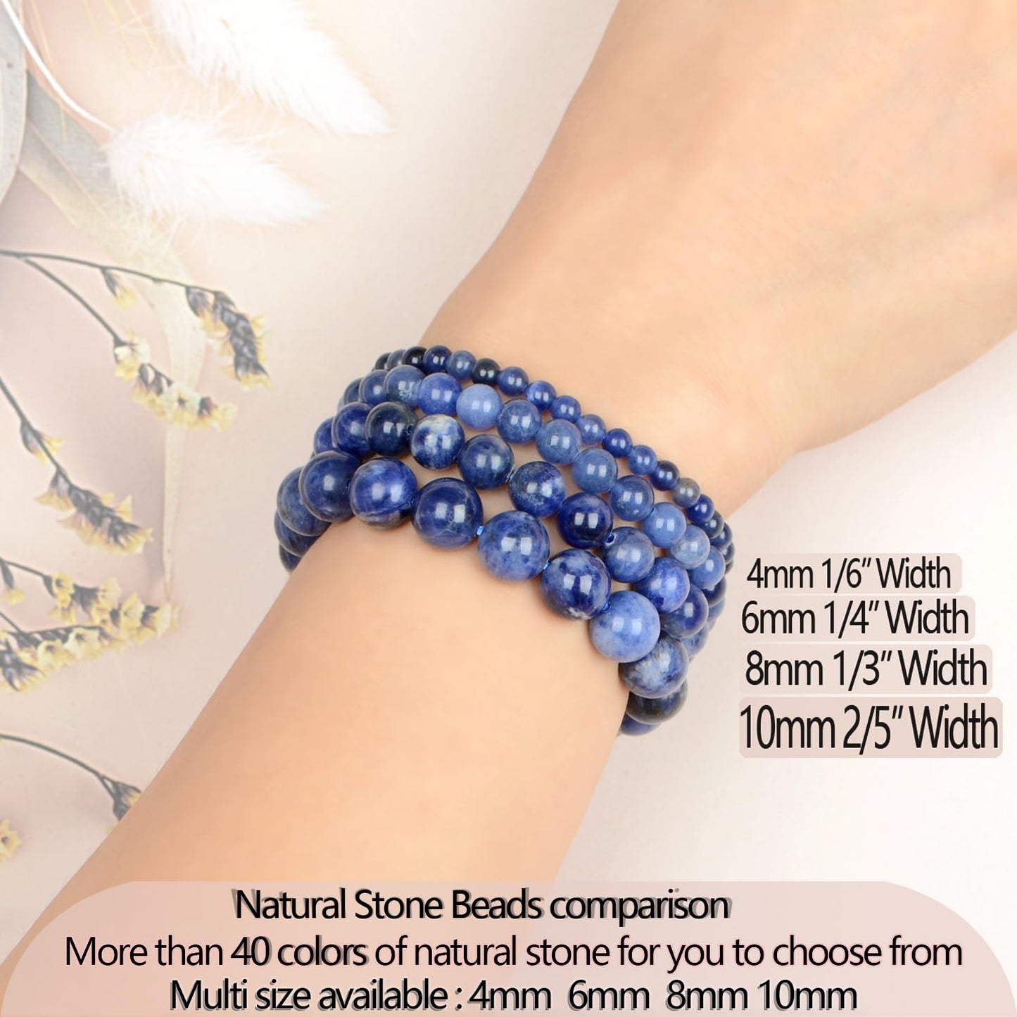 LPBeads Handmade Natural Gemstone Stretch Elastic 8mm Blue Sodalite Bracelet Healing Crystal Round Stone Beads Jewelry Gifts for Women Men