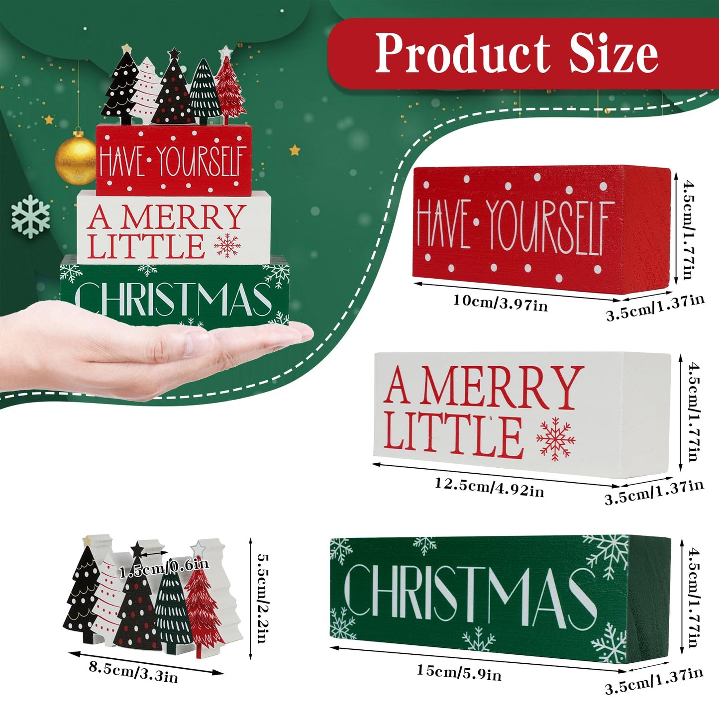 4 Pcs Christmas Table Decor Christmas Tree Wooden Table Decorations Winter Tiered Tray Decor Centerpieces Rustic Decorative Tree Block Signs Gift Xmas Sign for Home kitchen Shelf
