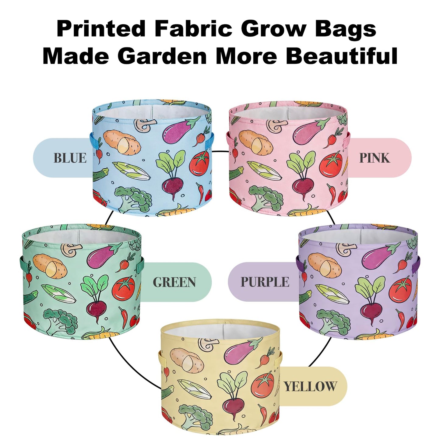 kopotma 10 Gallon Grow Bags, Colorful Printed Plant Grow Bags, Fabric Planters Garden Bgas Garden Pots, Double-Layer Fabric Design, Dirty-Proof
