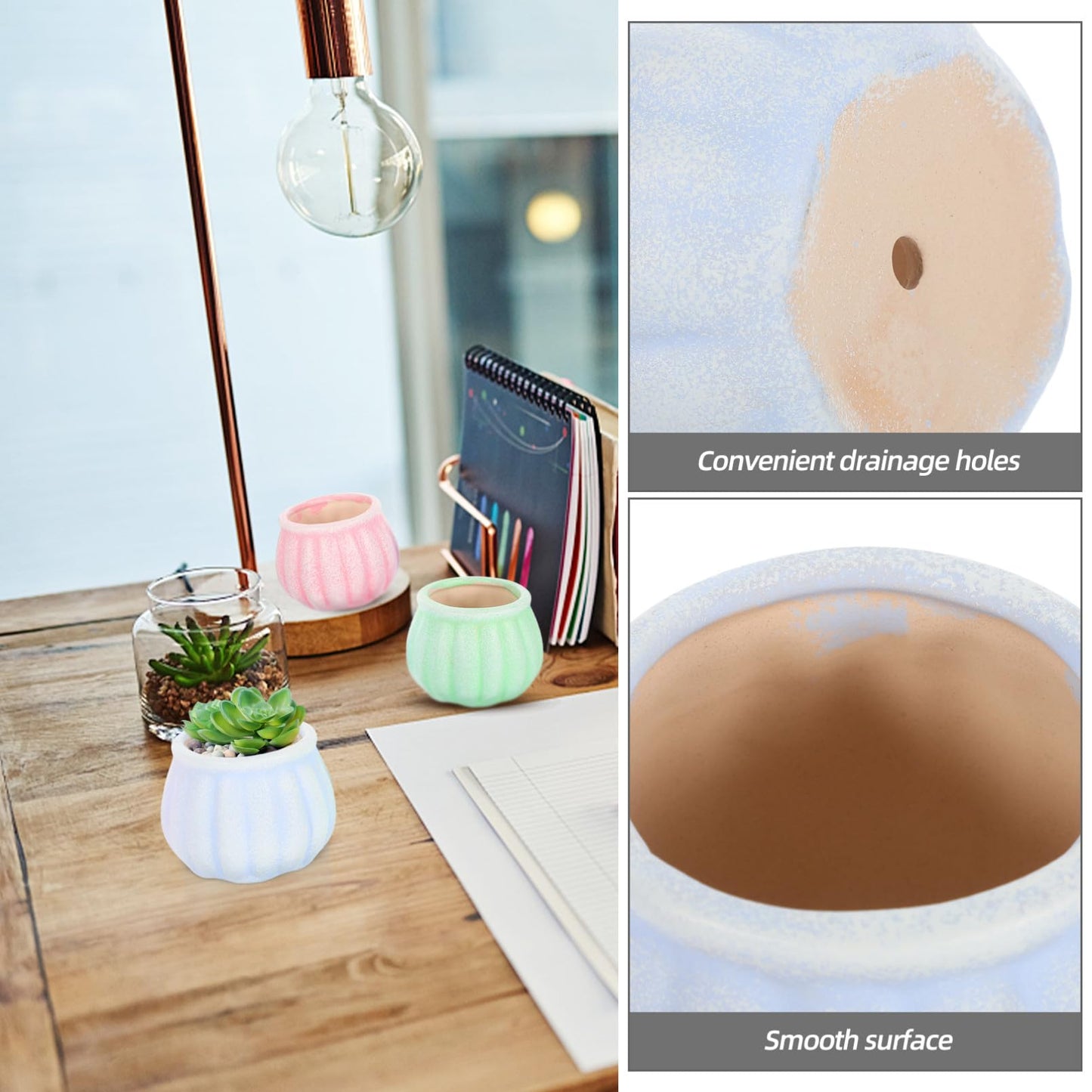 ORFOFE 3Pcs Ceramic Succulent Flower Pots Creative Desktop Decor Stylish Plant Planters for Home Gardening for Plant Lovers