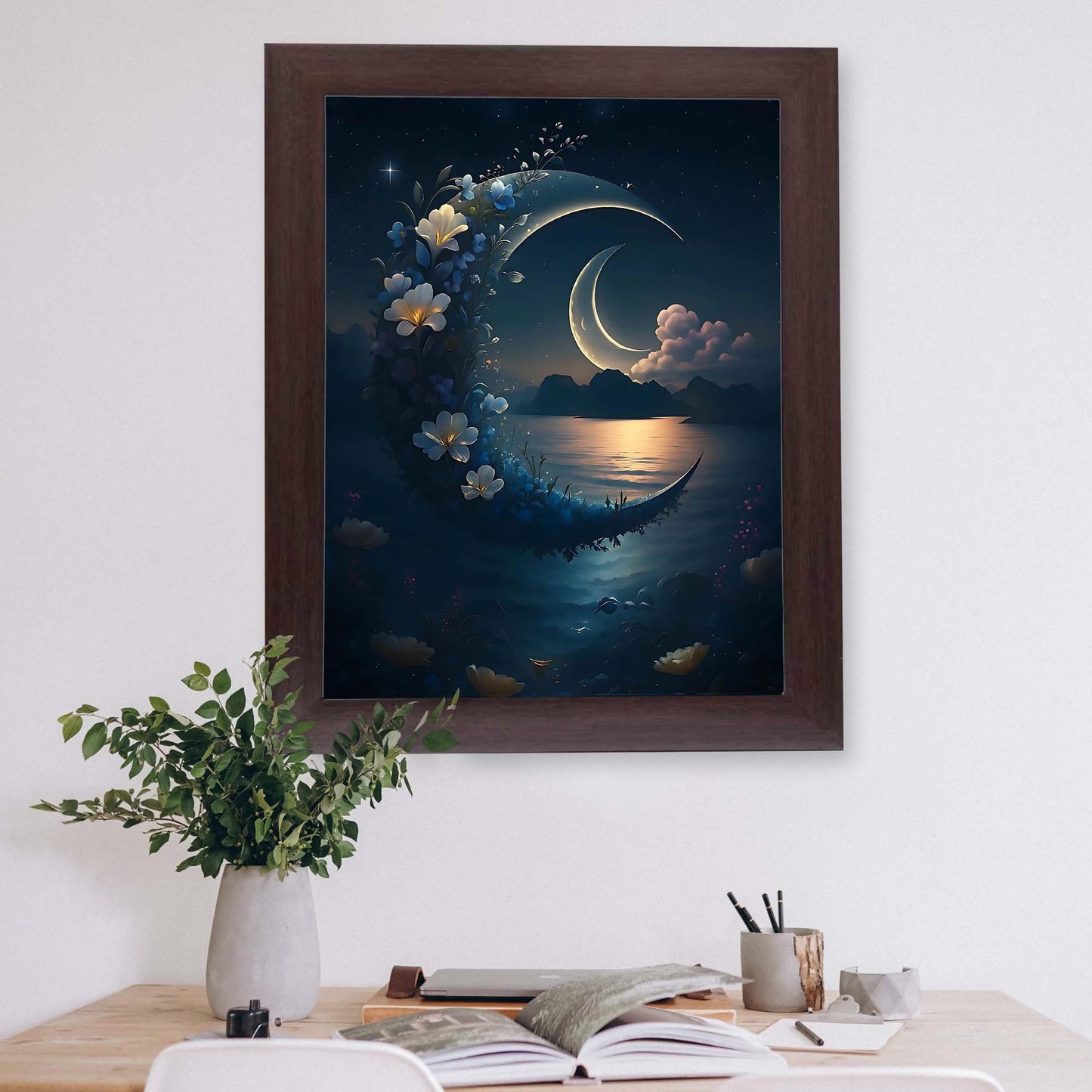 InkFlow Posters Designed Moon Poster - Celestial Wall Art Featuring Stylized Moon Phases and Stars Great for Bedroom, Meditation or Office Decor - 8x10 Unframed Canvas Print