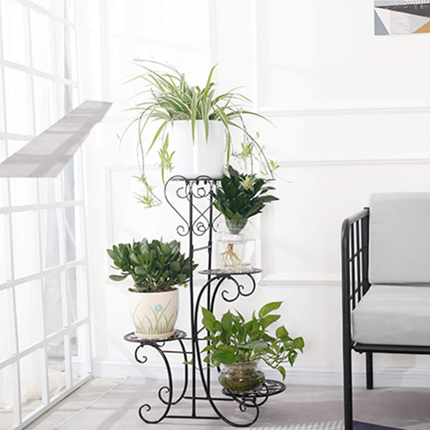 LOYALHEARTDY Metal Plant Stand Indoor Outdoor - 4 Tier Flower Pot Holder Shelf - Wrought Iron Planter Display Rack - Corner Vertical Shelves Organizer for Garden Patio Lawn Balcony