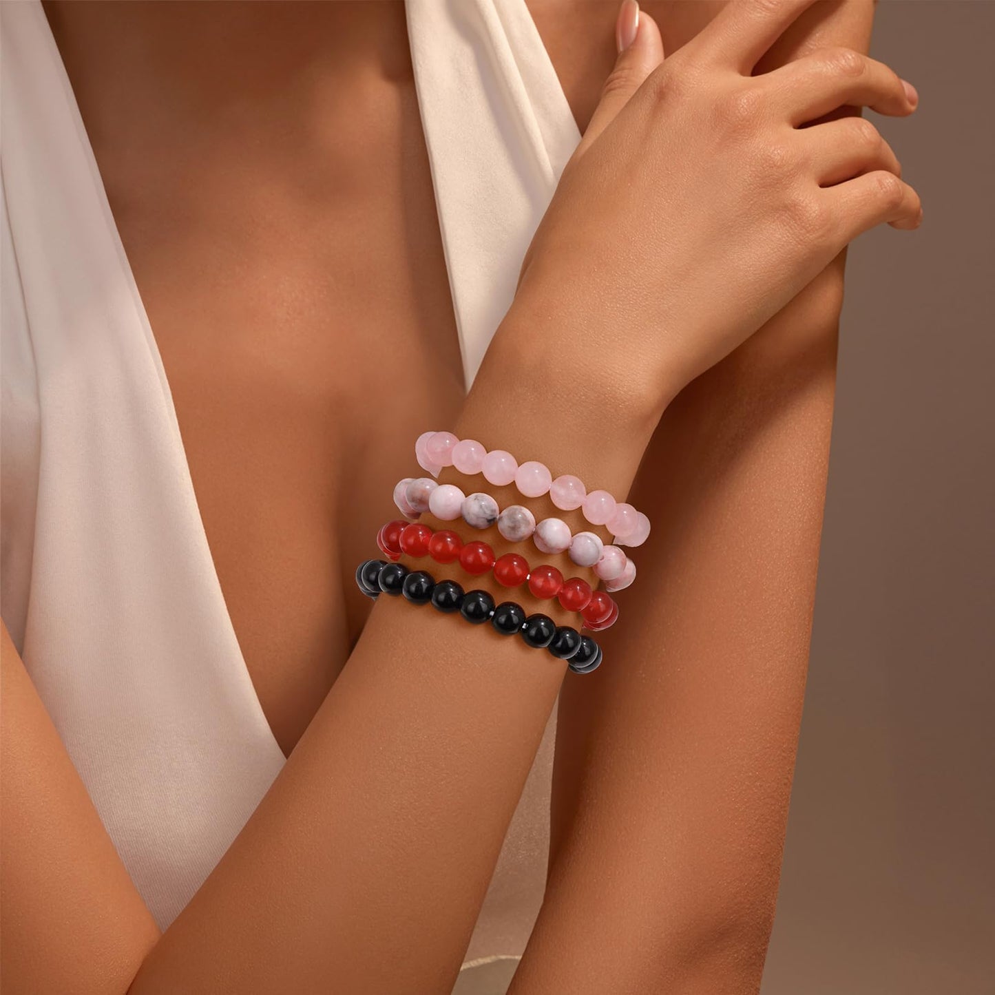 Vinswet Healing Crystal Bracelets for Women Men 8mm Carnelian Natural Stone Beaded Stretch Bracelet Handmade Gemstone Reiki Spiritual Jewelry Gifts