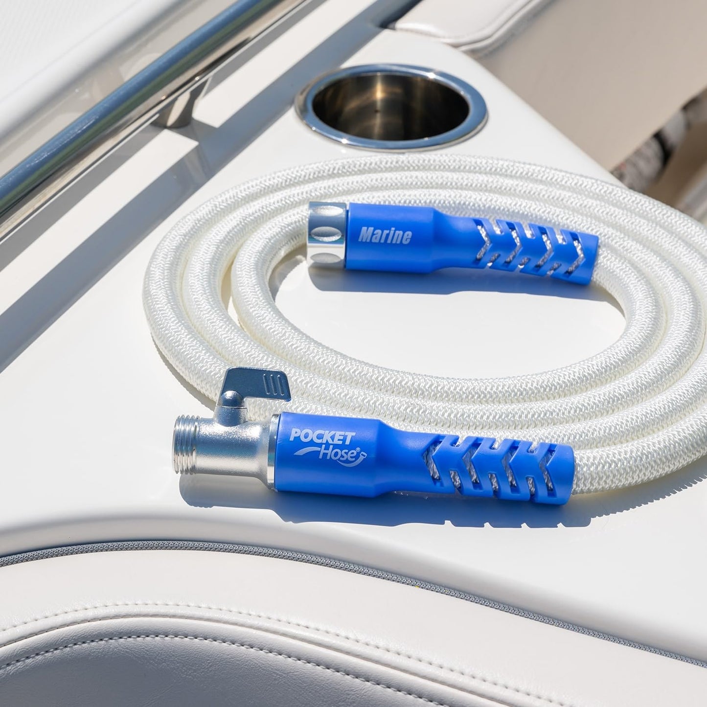 Pocket Hose 50 ft Expandable Garden Hose for Marine & RV Use – Drinking Water Safe & Lead-Free, 3/4” Lightweight No-Kink Hose with On/Off Valve, 10-Pattern Sprayer & Storage Bag
