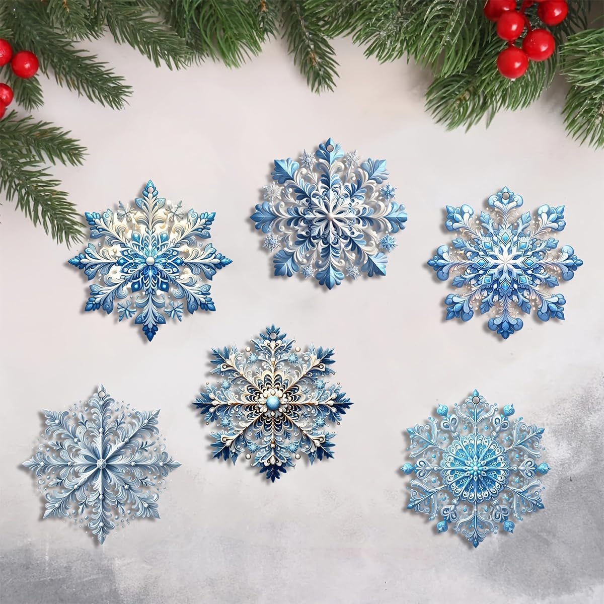 12Pcs Christmas Tree Decorations Christmas Snowflake Wooden Ornaments Christmas Decor Creative Blue Snowflake Christmas Ornaments for Tree Winter Home Decoration Holiday Party DIY Crafts