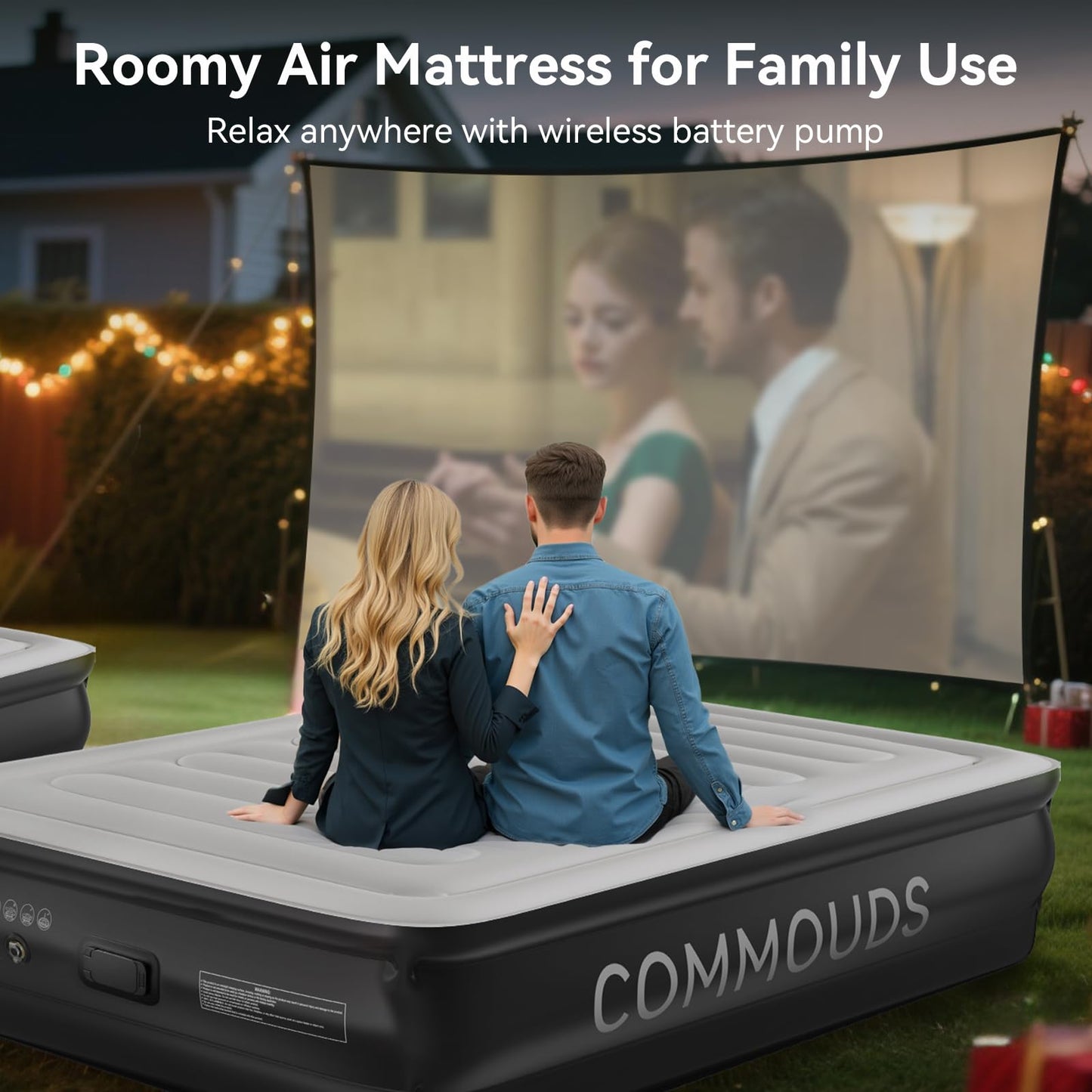 COMMOUDS Queen Air Mattress with 2000mAh Battery Powered Pump, 18" Raised Inflatable Mattress, Portable Blow up Mattress, Air Bed for Camping, Home and Guest