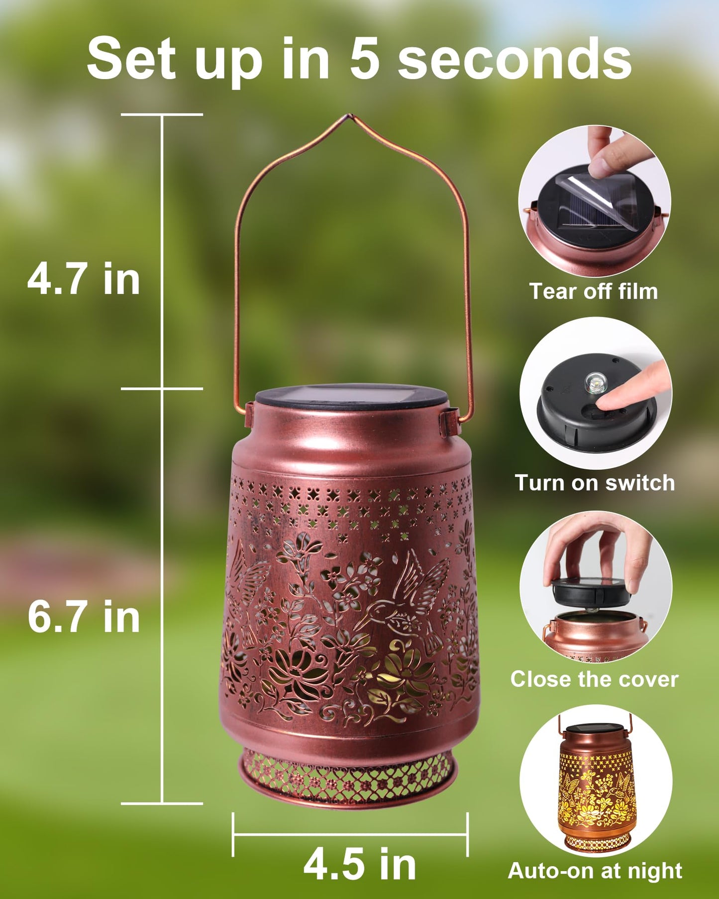 Solar Lanterns Outdoor Waterproof Hummingbird Elegant Garden Decor Birthday Gifts for Women Mom Grandma Sister Metal Hanging Solar Lights Outside Decorations for Backyard, Patio, Lawn, Porch