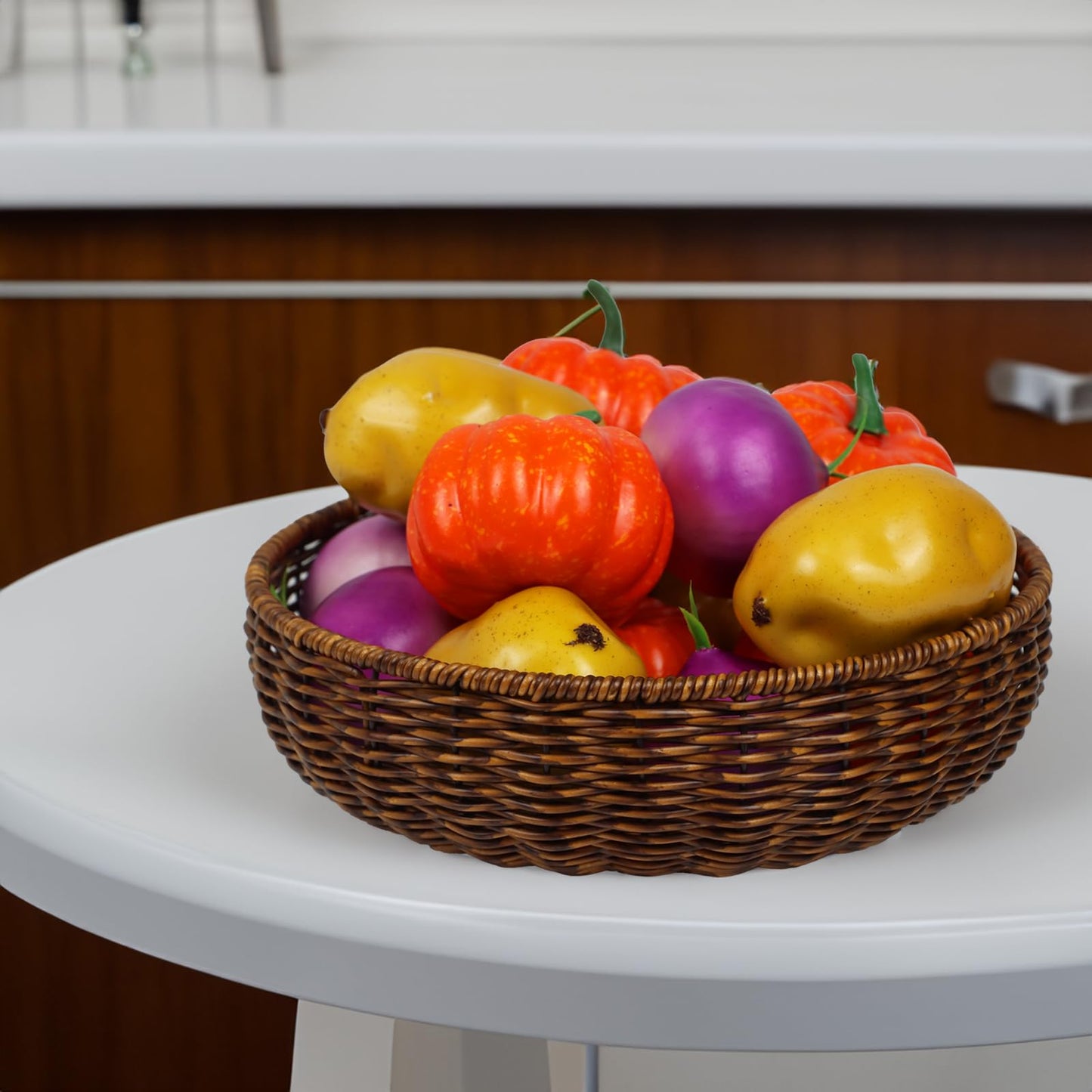 ORDELITE Fruit Baskets Bowl for Kitchen Counter, Round Bread Woven Wicker Basket, Candy Bowl Dish for Fruits, Breads, Vegetables,Snacks, Food (Large)