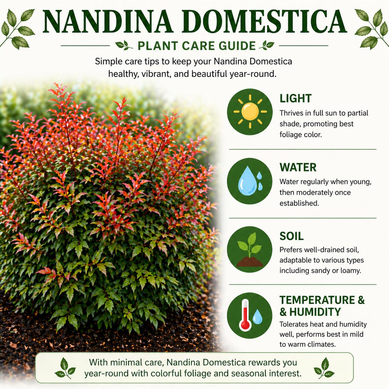 1 Nandina Domestica, 2.5 Inch Pot Nandina Live Plant, Heavenly Bamboo, Easy Care, Evergreen Shrub with Seasonal Red Foliage, Ideal for Garden & Landscape