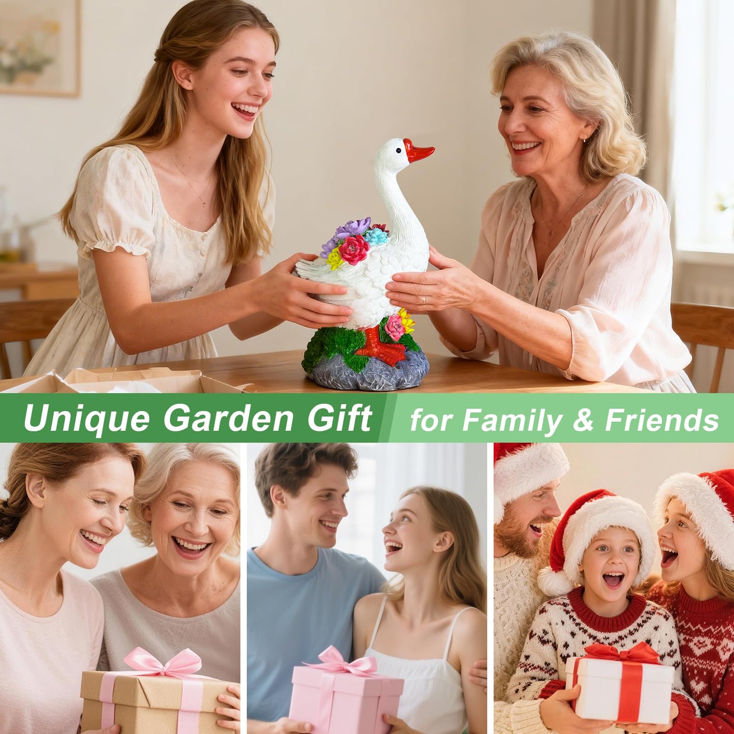 ZFNN Garden Goose Statue with Solar Succulent Lights, Outdoor Porch Goose Decor, Waterproof Figurine Lights for Yard Lawn Patio Balcony, Unique Gifts for Mom, Garden Lovers, Grandma