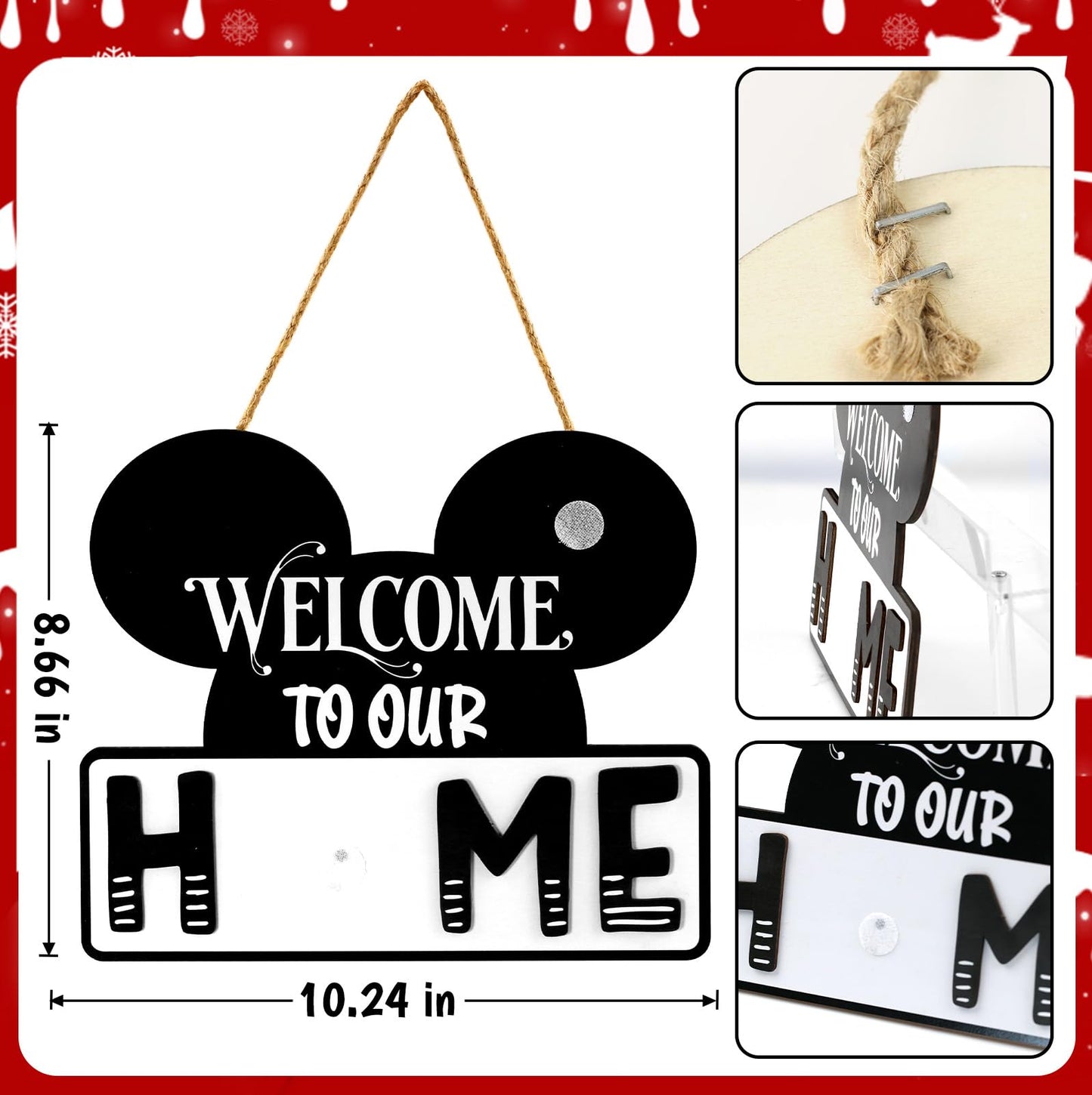 Mouse Home Decor, Interchangeable Seasonal Welcome Sign with 22PCS Interchangeable Holiday Pieces for Spring Summer Fall All Seasons Holiday Halloween Christmas