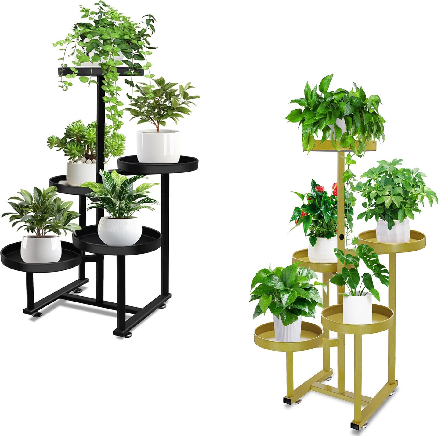 jsyonii Plant Stand for Indoor Outdoor Set of 2, 5 Tier Plant Stand, Metal Corner Plant Shelf Flower Holder Rack for Patio Porch Garden Balcony, Black, Gold