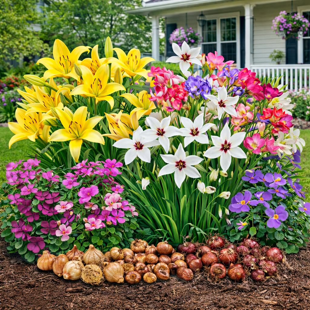 Amazing Deal -Spring & Summer 100 Flower Bulbs for Planting, Garden Party Mix, Sun-Loving Perennial Bulb Collection, Attracts Butterflies, Bees & Hummingbirds, Zones 3-9
