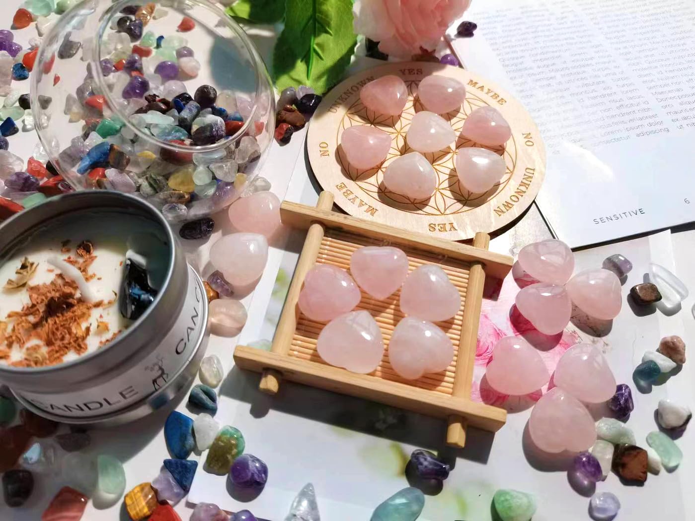 QINJIEJIE 20PCS Rose Quartz Thick Heart Crystals Stones Love Shaped Gemstones Pocket Palm Crystal Bulk Gifts Polished Thumb Stones Set Worry Stone Reiki Energy Balancing Meditation Stocking Stuffers Gift Bulk
