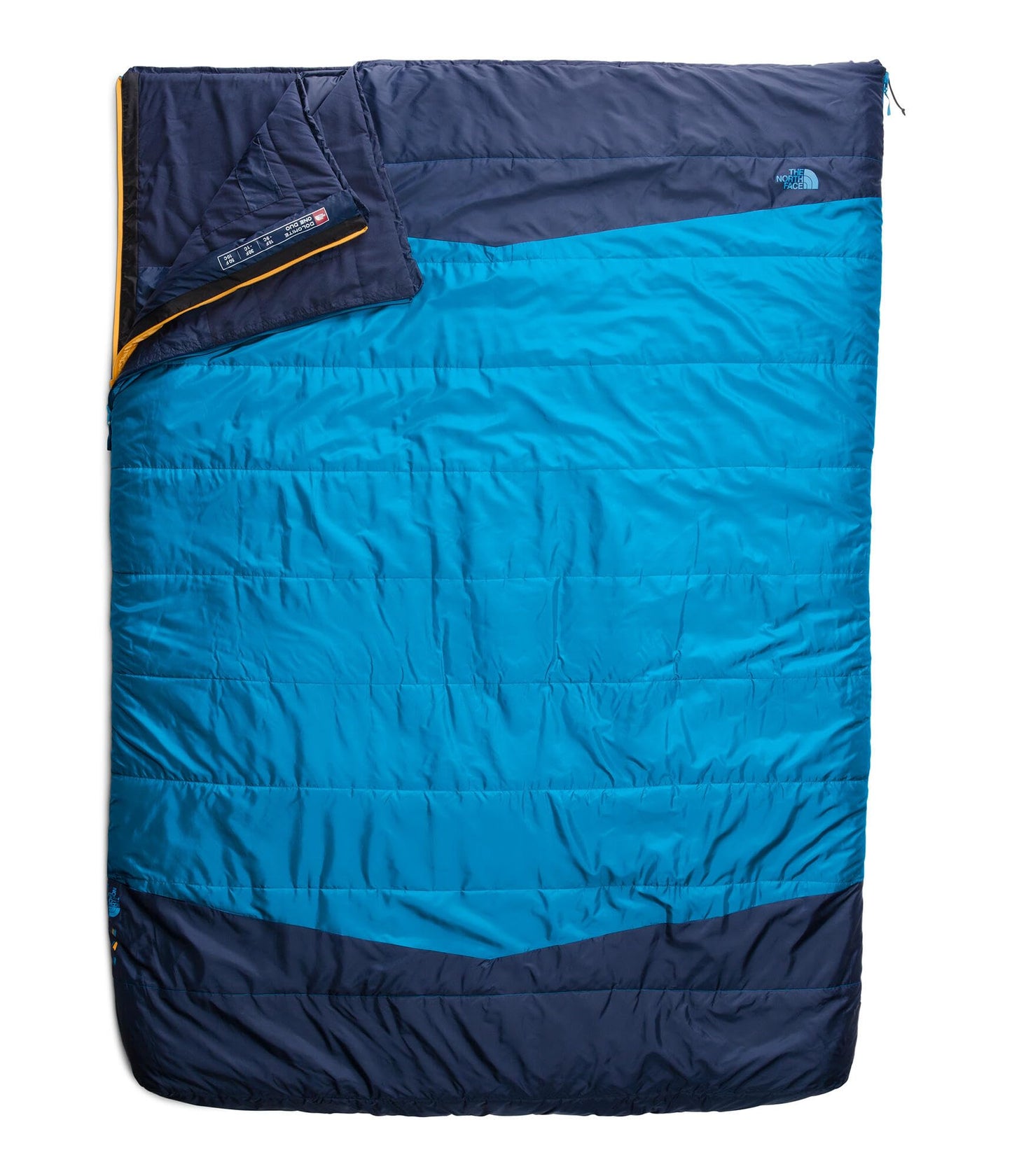 THE NORTH FACE Dolomite 2 Person Sleeping Bag 15F / -9C - Rectangular, 3-in-1 Insulation, Water Repellent, Fleece Lined, Hyper Blue/Radiant Yellow-NPF, Regular