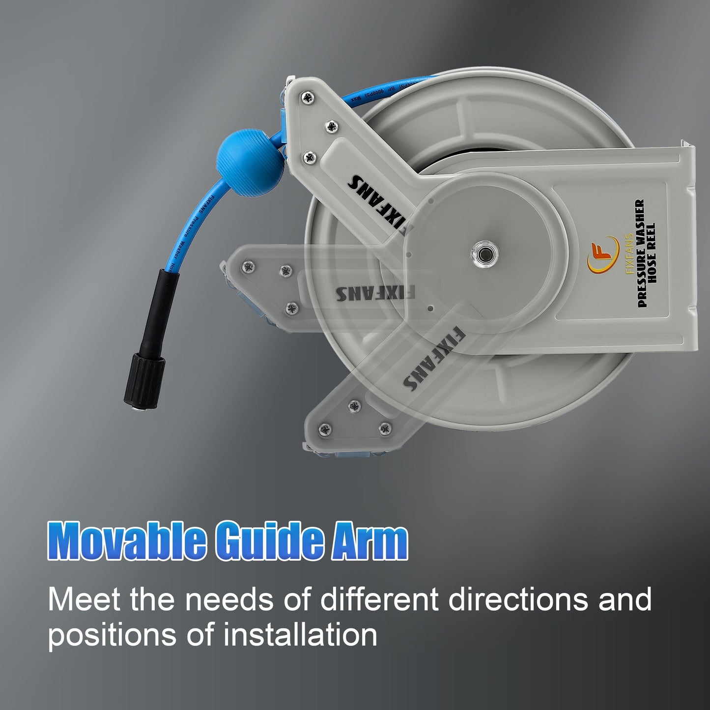 FIXFANS Pressure Washer Hose Reel with Hose, 1/4" × 60ft Retractable Power Washer Hose Reel, Heavy Duty Hose Reel Auto Rewind, Wall Mounted, 3600 PSI