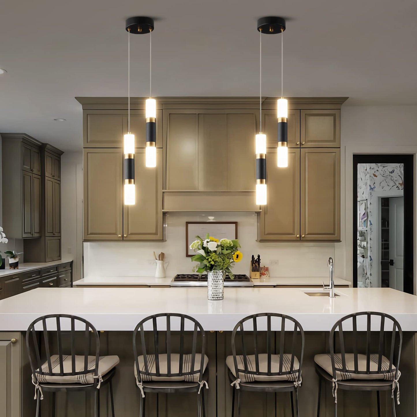 LIANGMH 2-Light Pendant Lights Kitchen Island Dimmable LED Modern Mini Pendant Light, Bedroom Small Pendant Light Fixtures (Black Gold)