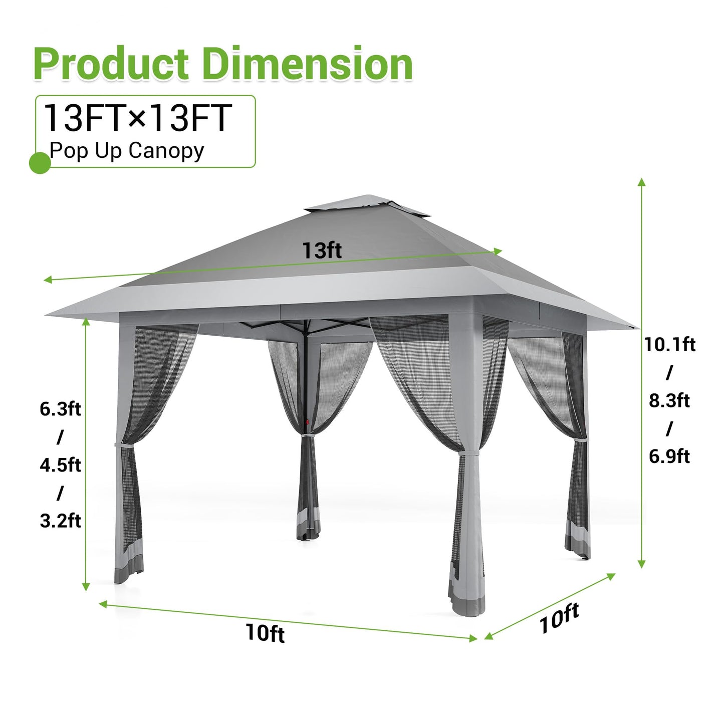 13x13 ft Pop Up Canopy Tent, One-Push Setup Gazebo with Mosquito Netting, 4 Sandbags, Height Adjustable, Waterproof UV Protection for Backyard Parties, BBQs, Camping